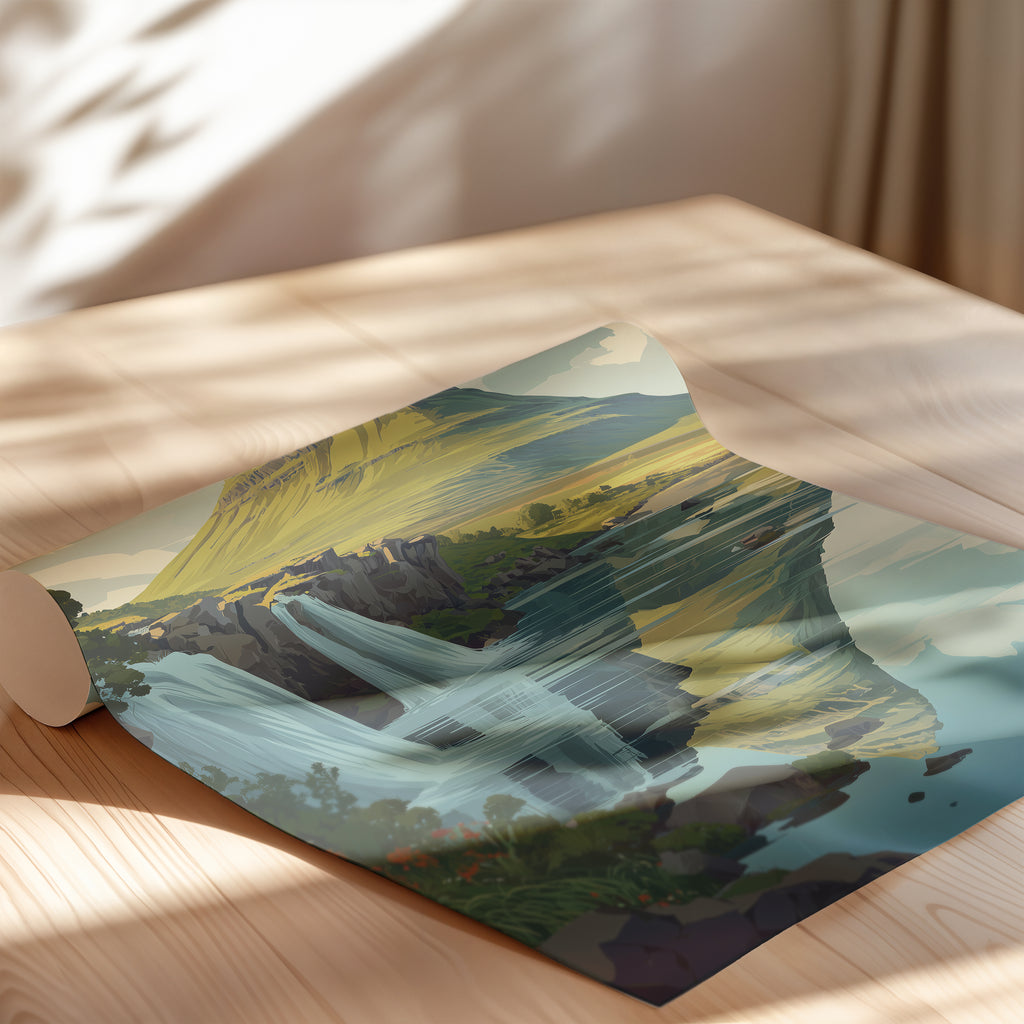 Kirkjufell Iceland Travel Print: Nordic Mountain & Waterfalls Landscape