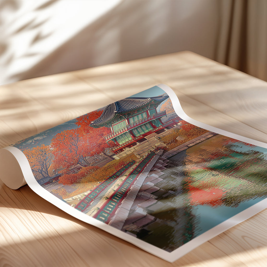 South Korea Travel Poster – Seoul Gyeongbokgung Palace Wall Art Print, Historic Landmark Decor