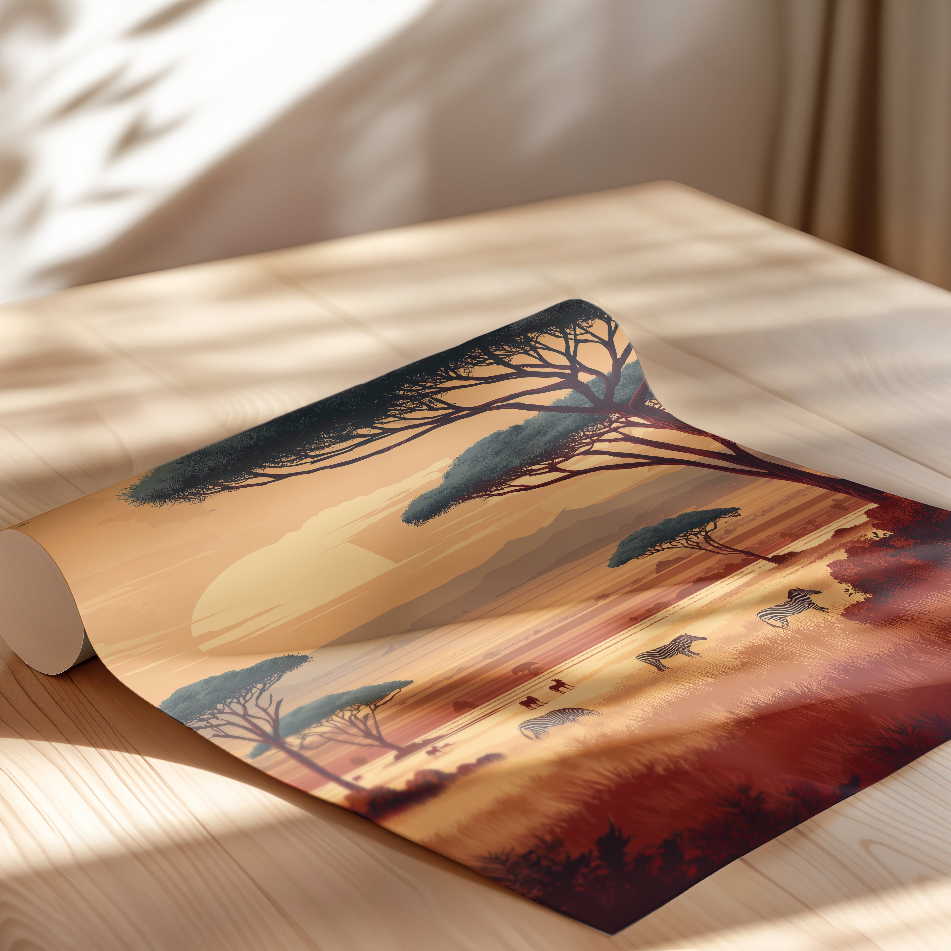 Serengeti Sunset Safari Travel Print: Tanzania Wildlife Landscape