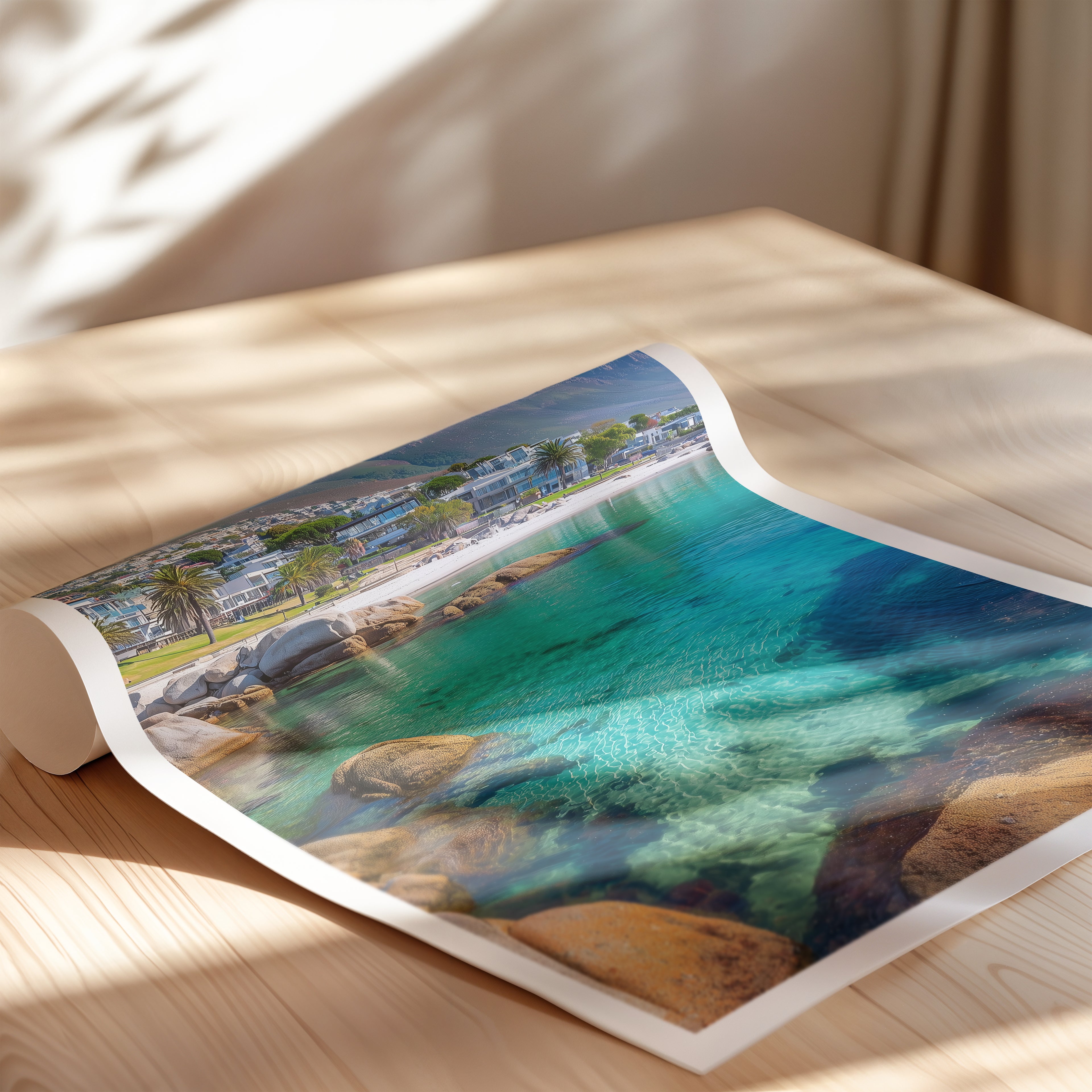 South Africa Travel Poster – Cape Town Wall Art Print, Coastal Landscape, Table Mountain View