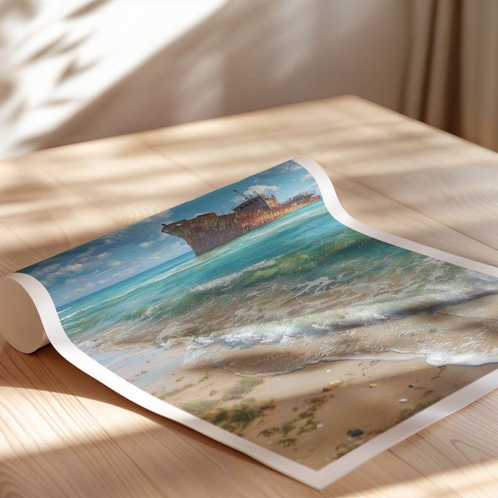 Romania Travel Poster – Costinești Shipwreck Wall Art Print, Black Sea Coastal Decor