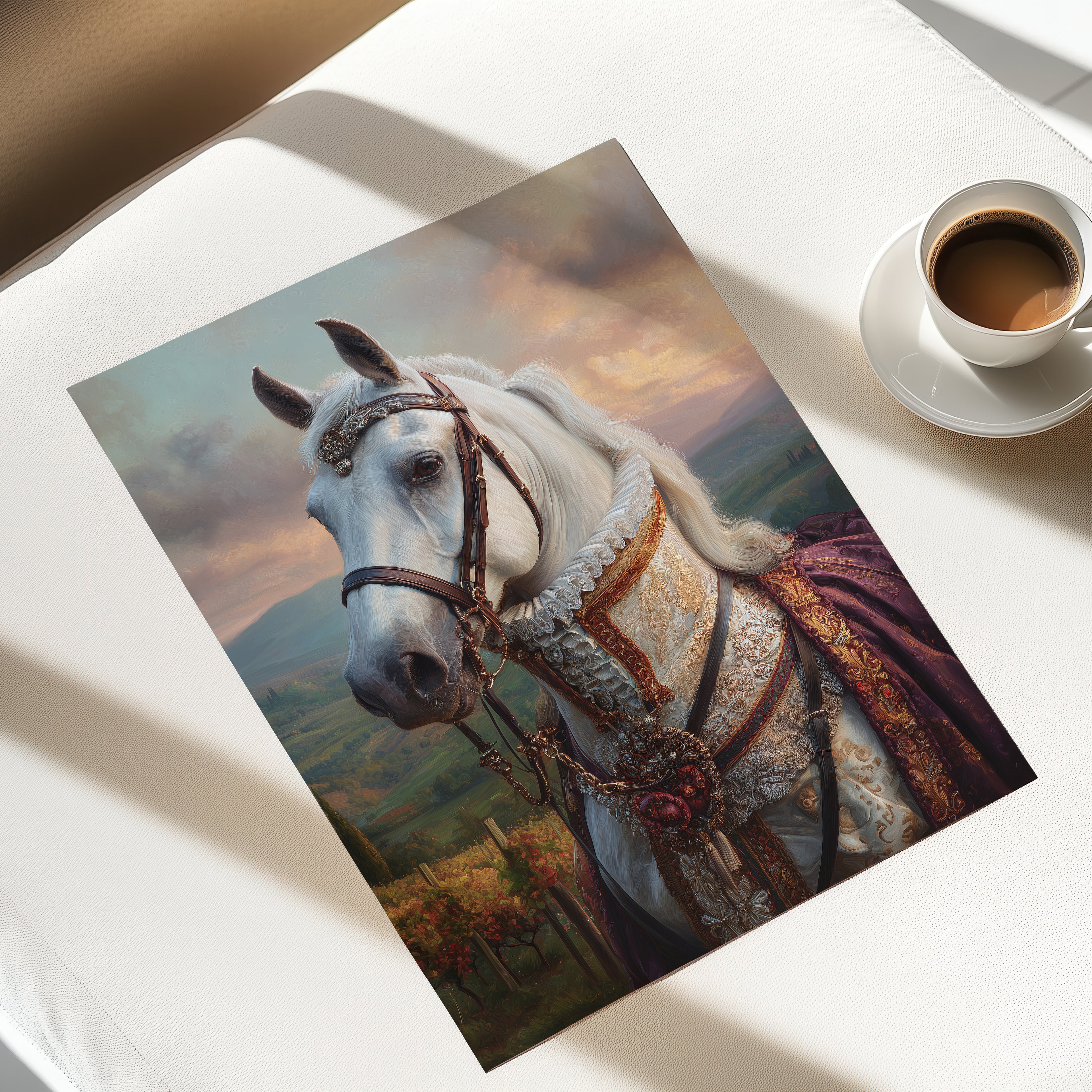 Noble Horse Poster – Royal Equestrian Art Print, Baroque Animal Portrait, Tuscan Landscape Decor