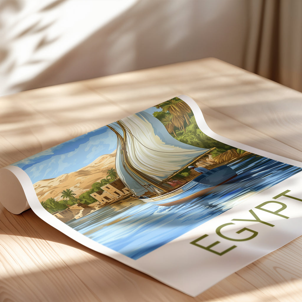 Egypt Travel Poster: Nile River Felucca Illustration Art