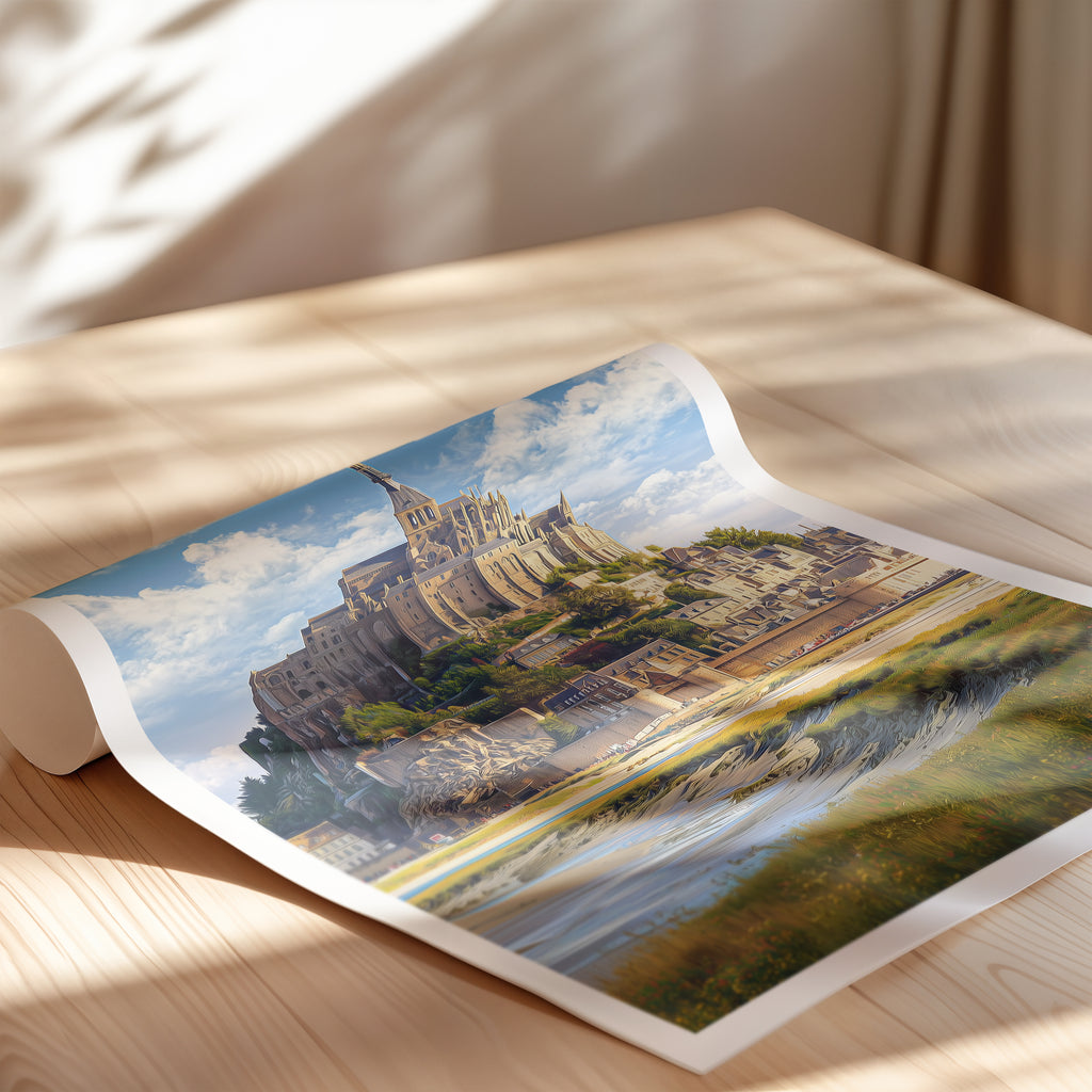 France Travel Poster – Normandy Castle Wall Art Print, Historic Landmark, European Decor