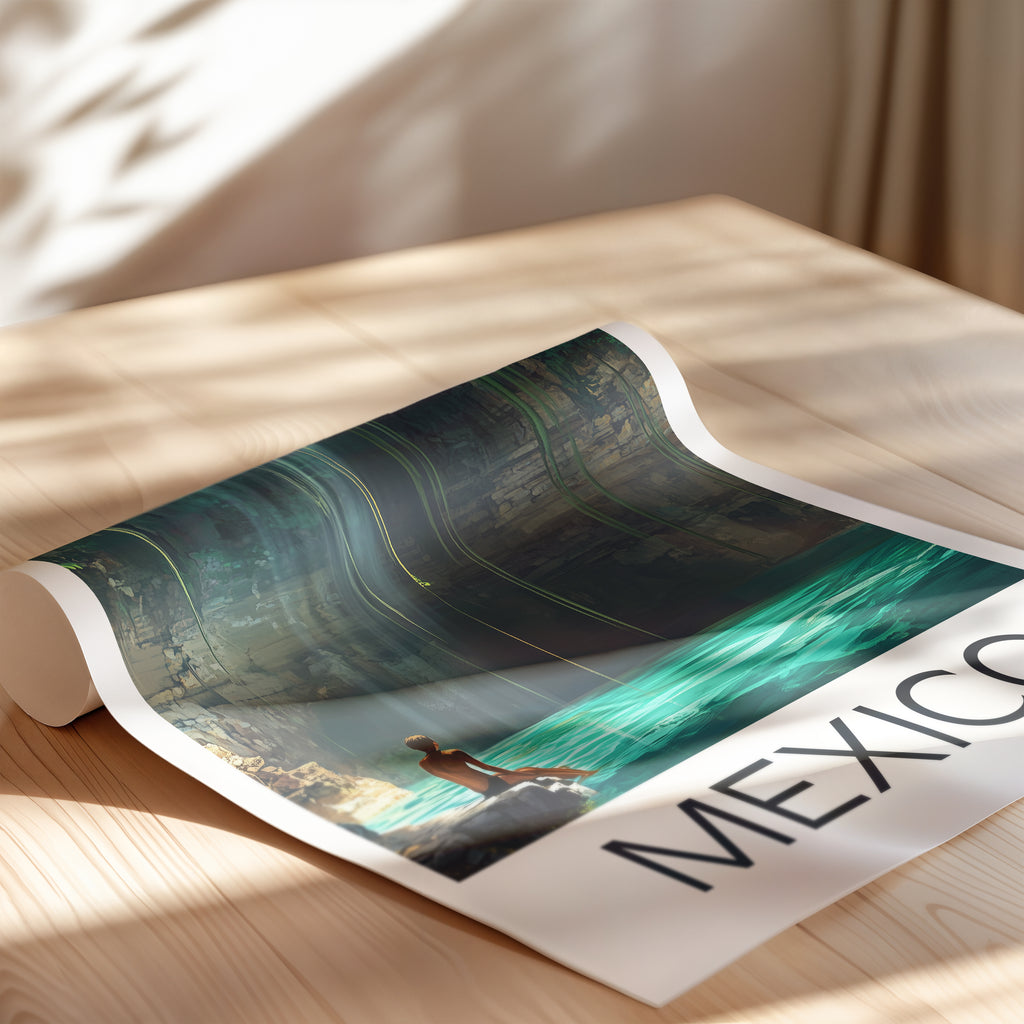 Mexico Travel Poster: Yucatan Cenote Illustration Art