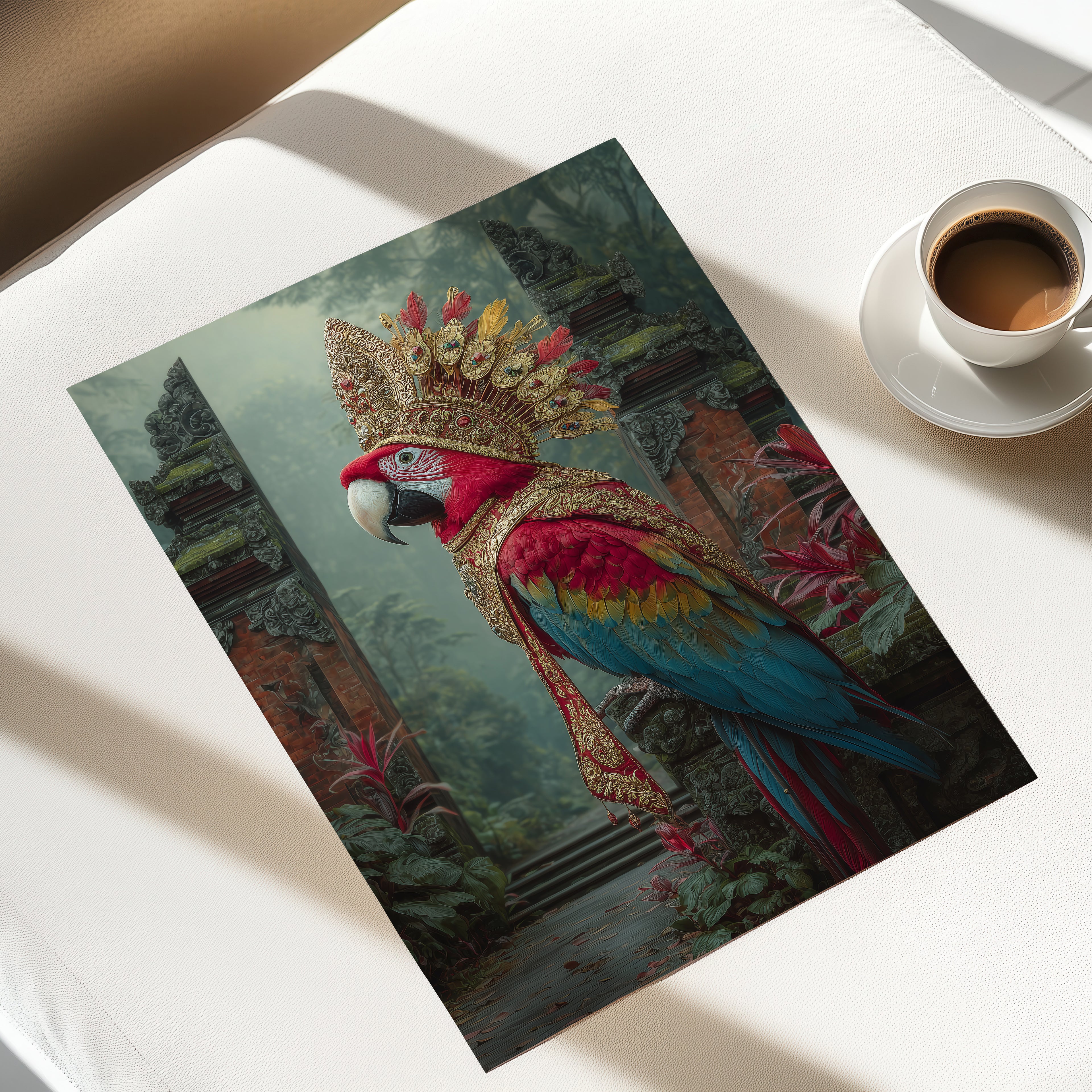 Royal Parrot Poster – Exotic Bird Art Print, Balinese Jungle Wall Decor, Tropical Animal Illustration