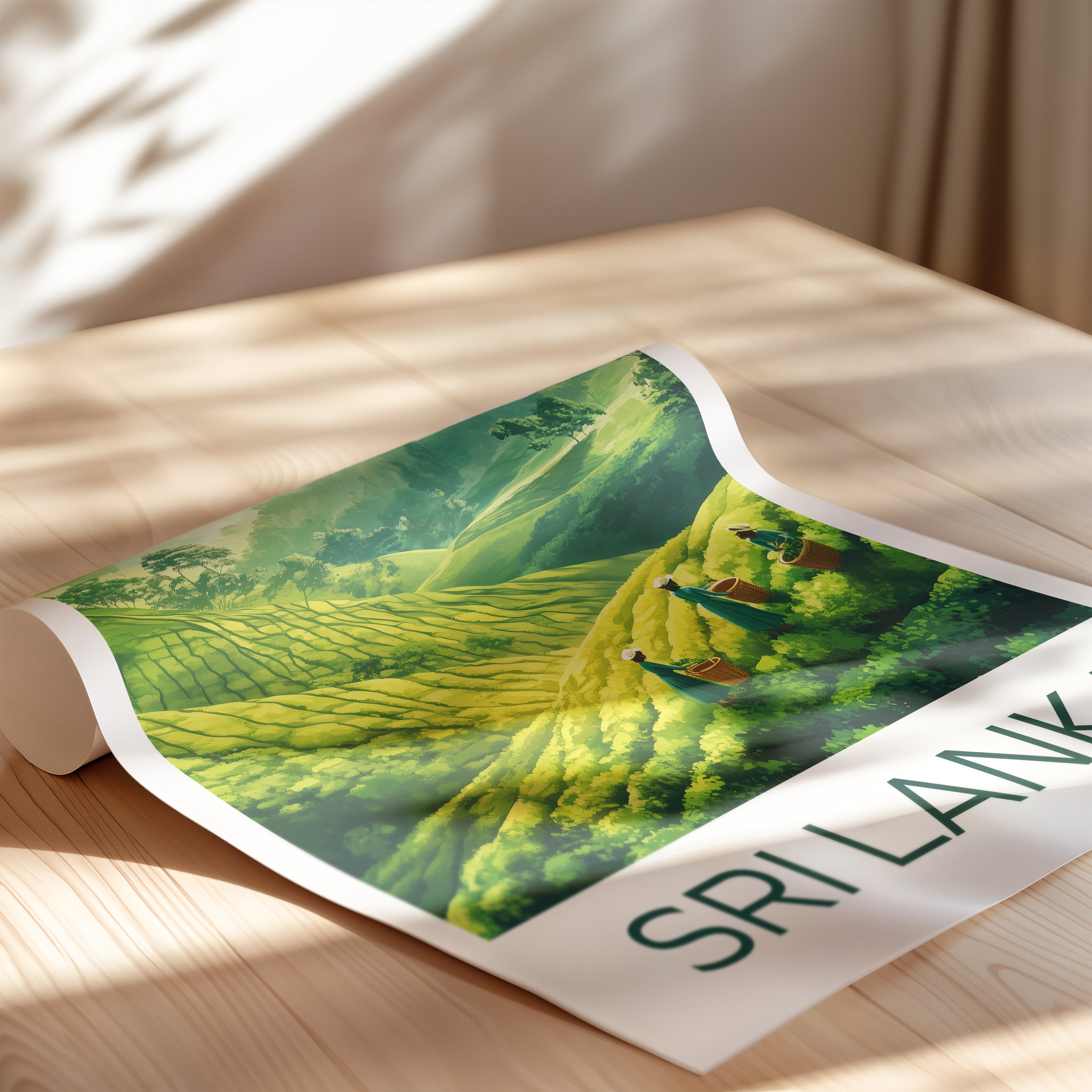 Sri Lanka Travel Poster: Tea Hills Illustration Art