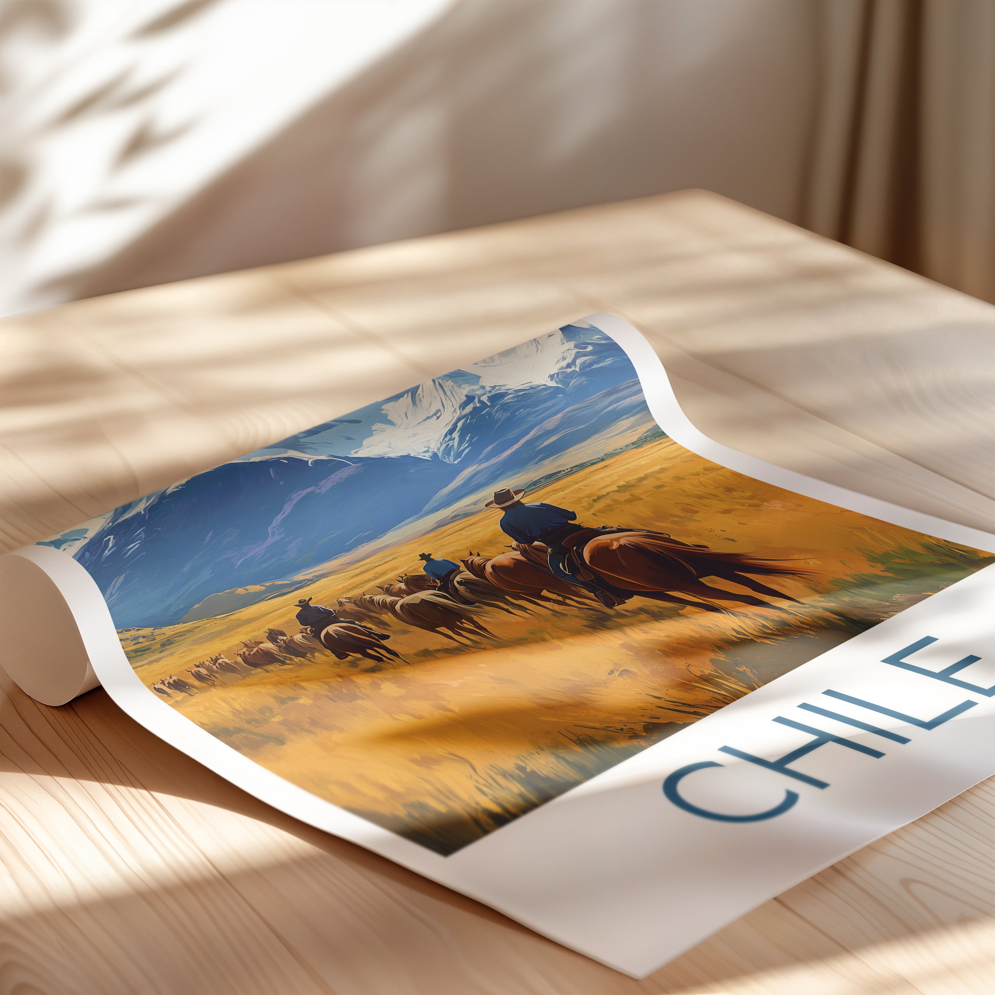 Chile Travel Poster: Patagonia Torres del Paine Illustration Art