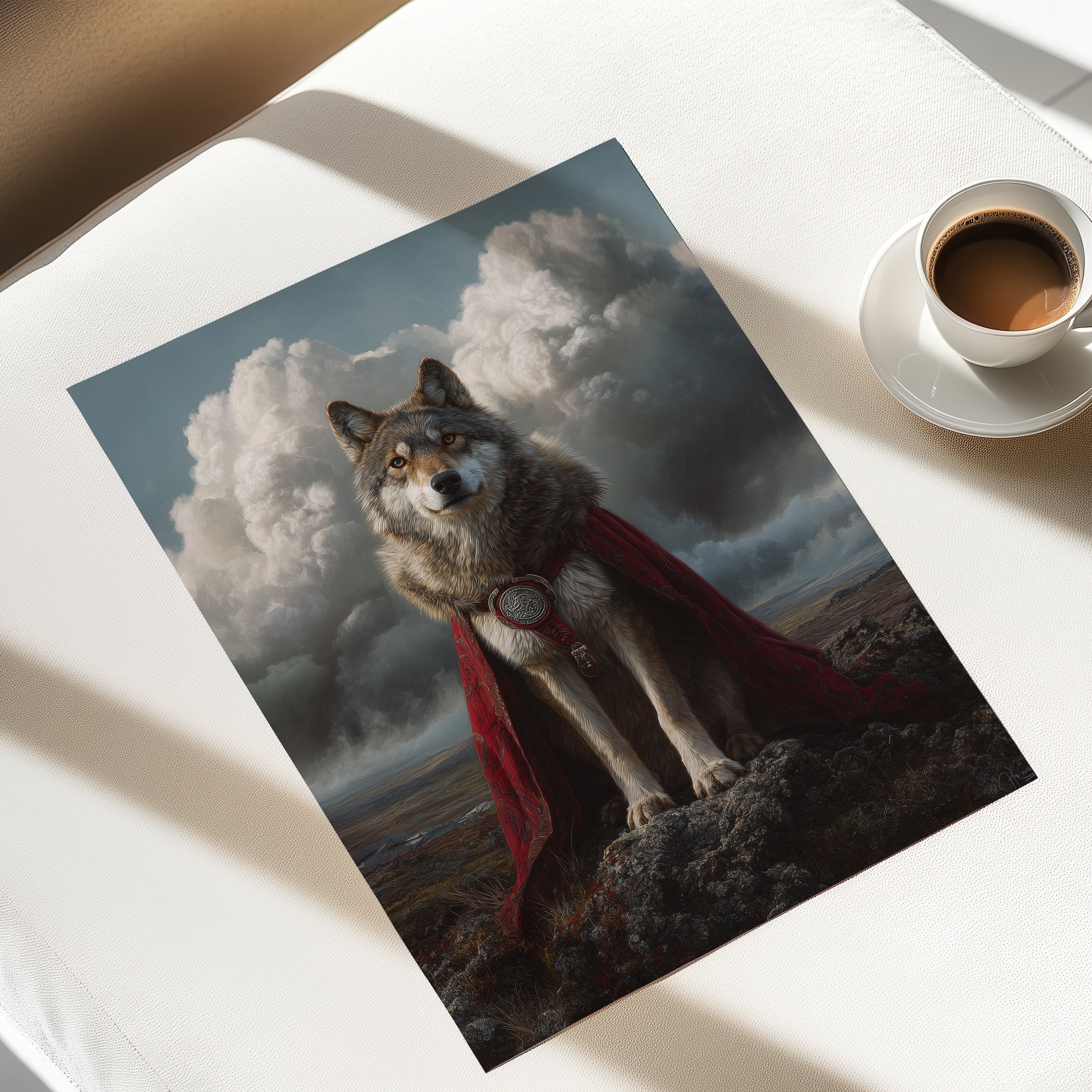 Wolf Chieftain Poster – Viking Fantasy Animal Art, Nordic Wild Wolf Wall Print