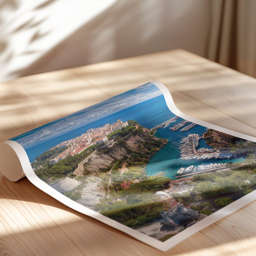 Monaco Poster – French Riviera Travel Print, Yacht Harbour Wall Art, Luxury Coastal Decor