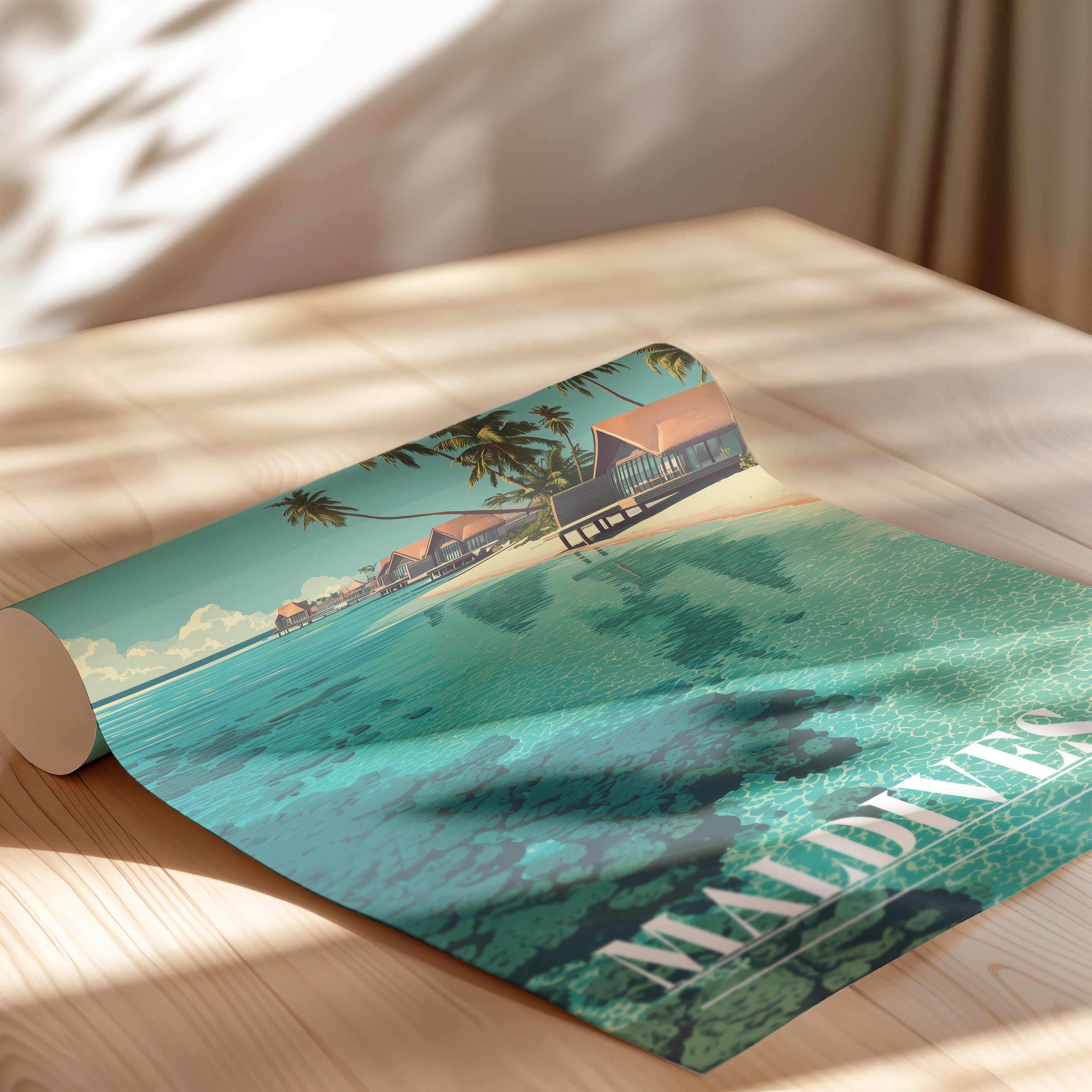 Maldives Poster – Tropical Island Wall Art, Overwater Villa Print, Exotic Beach Travel Photography Decor