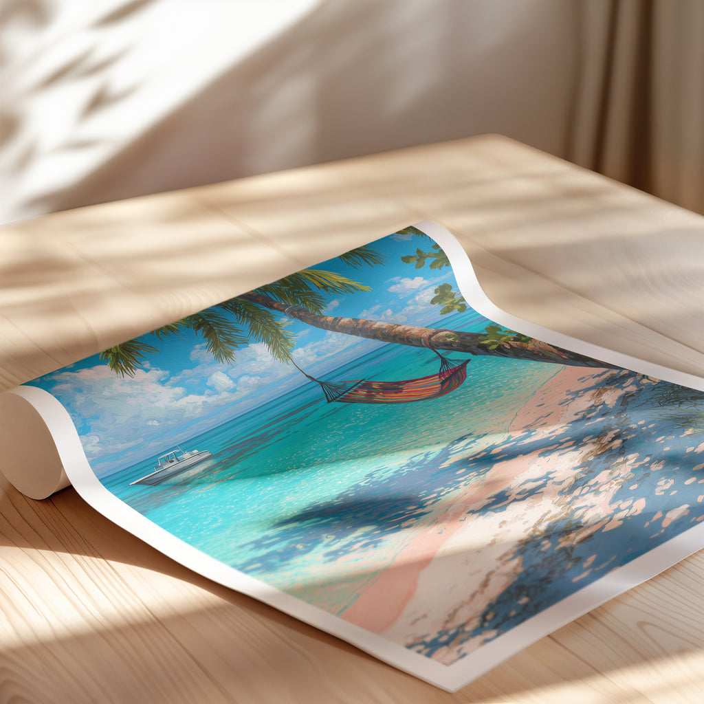 Tropical Island Poster – Seychelles Beach Wall Art Print, Coastal Paradise Travel Decor