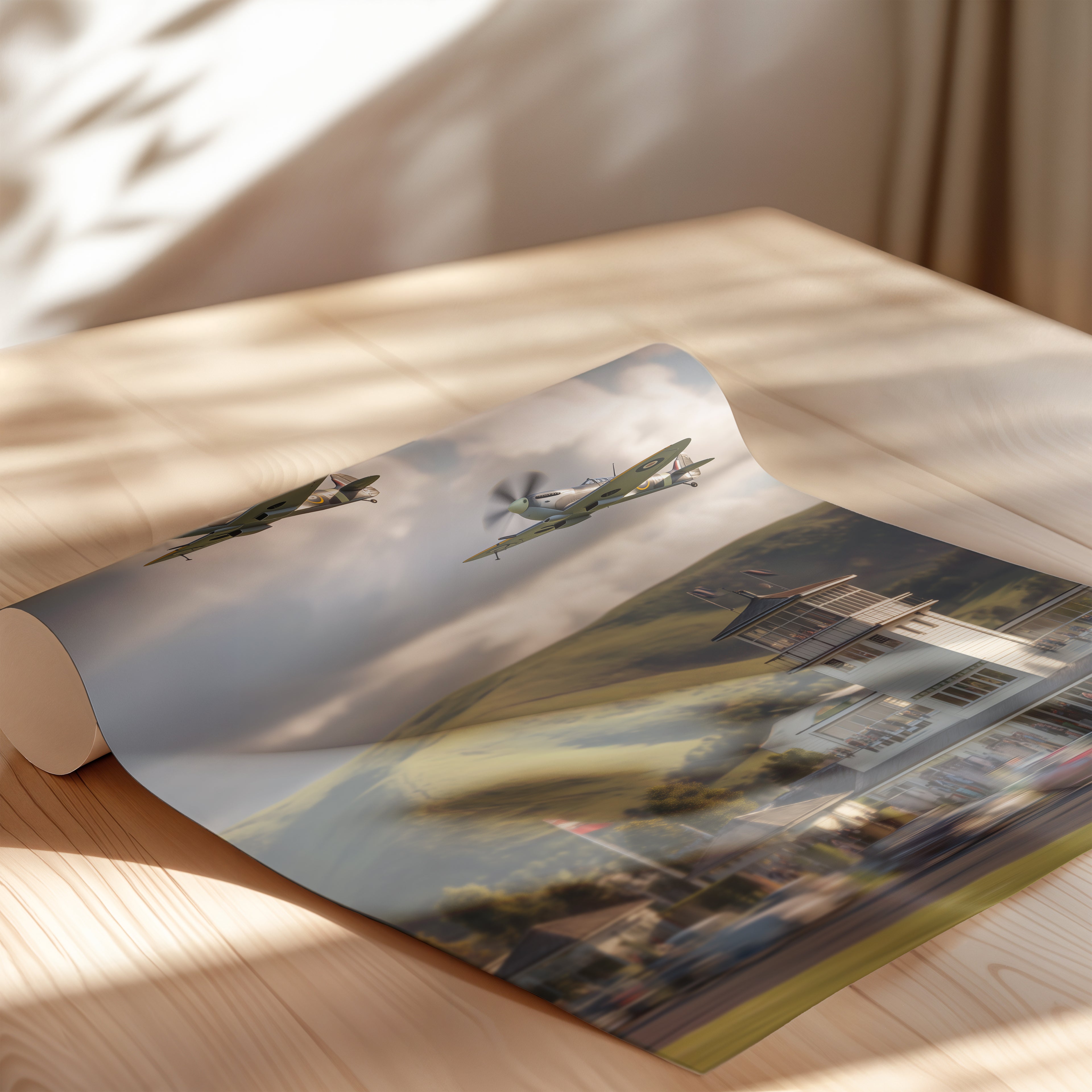 Goodwood Spitfires Chichester Travel Poster – British Aviation Wall Art, WWII Planes Print, Sussex Landscape Photography