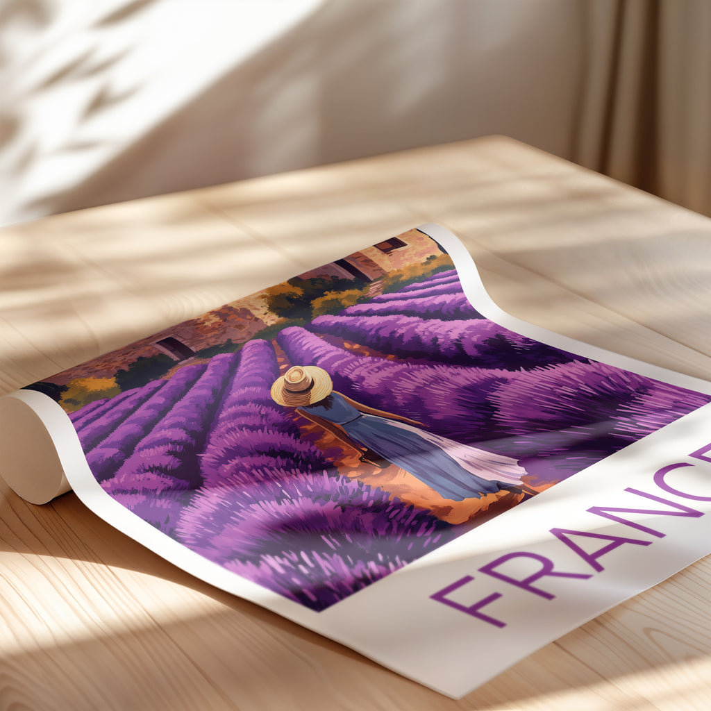 Provence France Travel Poster: Lavender Field Illustration Art
