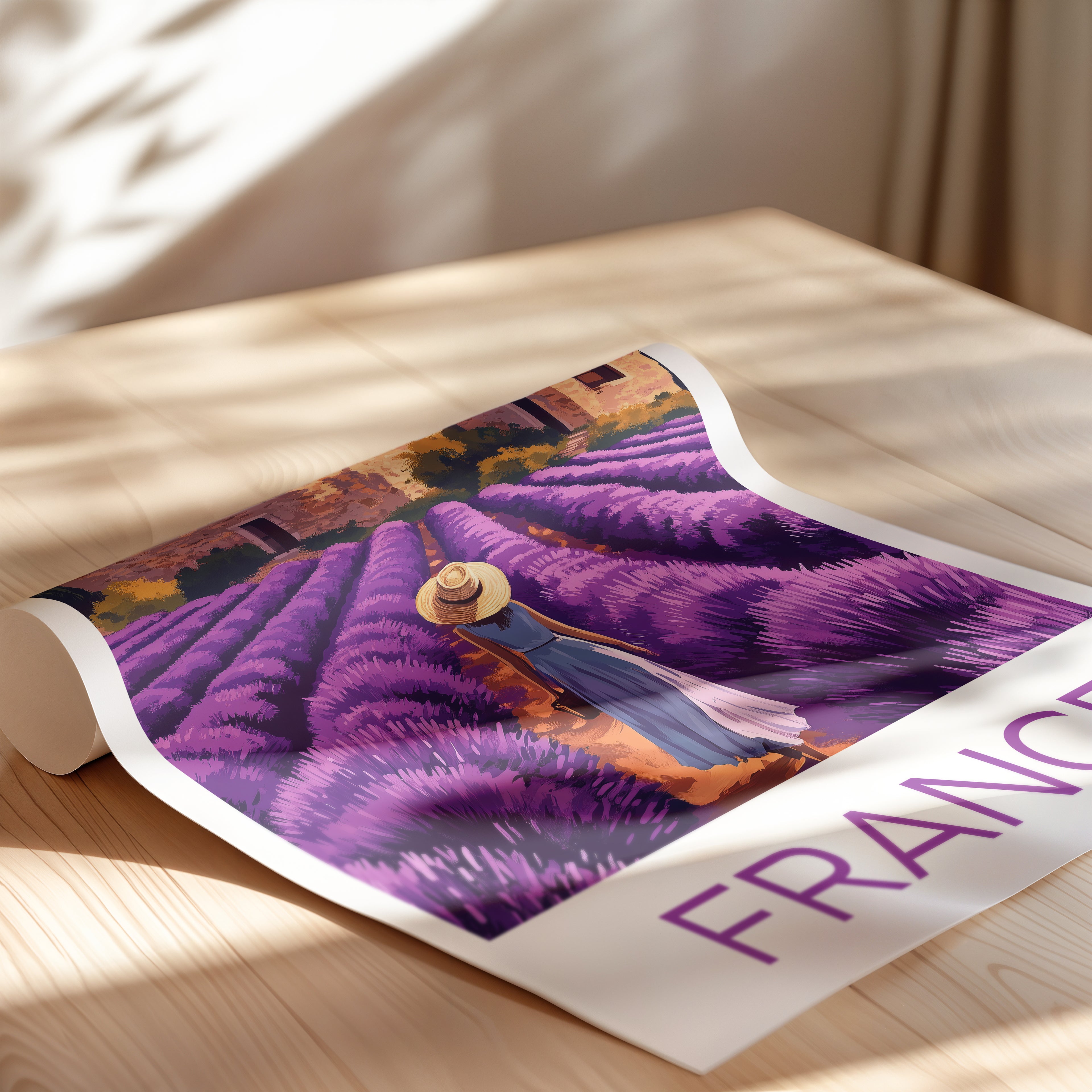 Provence France Travel Poster: Lavender Field Illustration Art