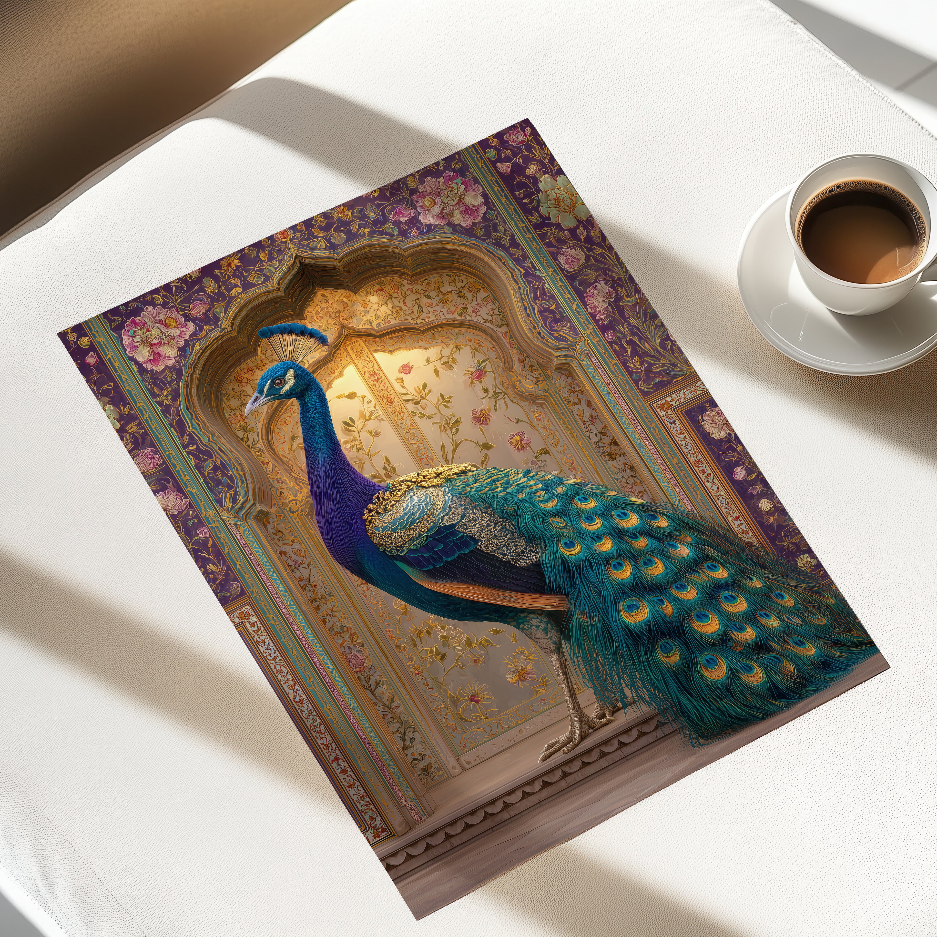 Peacock in Rajasthan Poster – Indian Palace Bird Print, Boho Wall Art