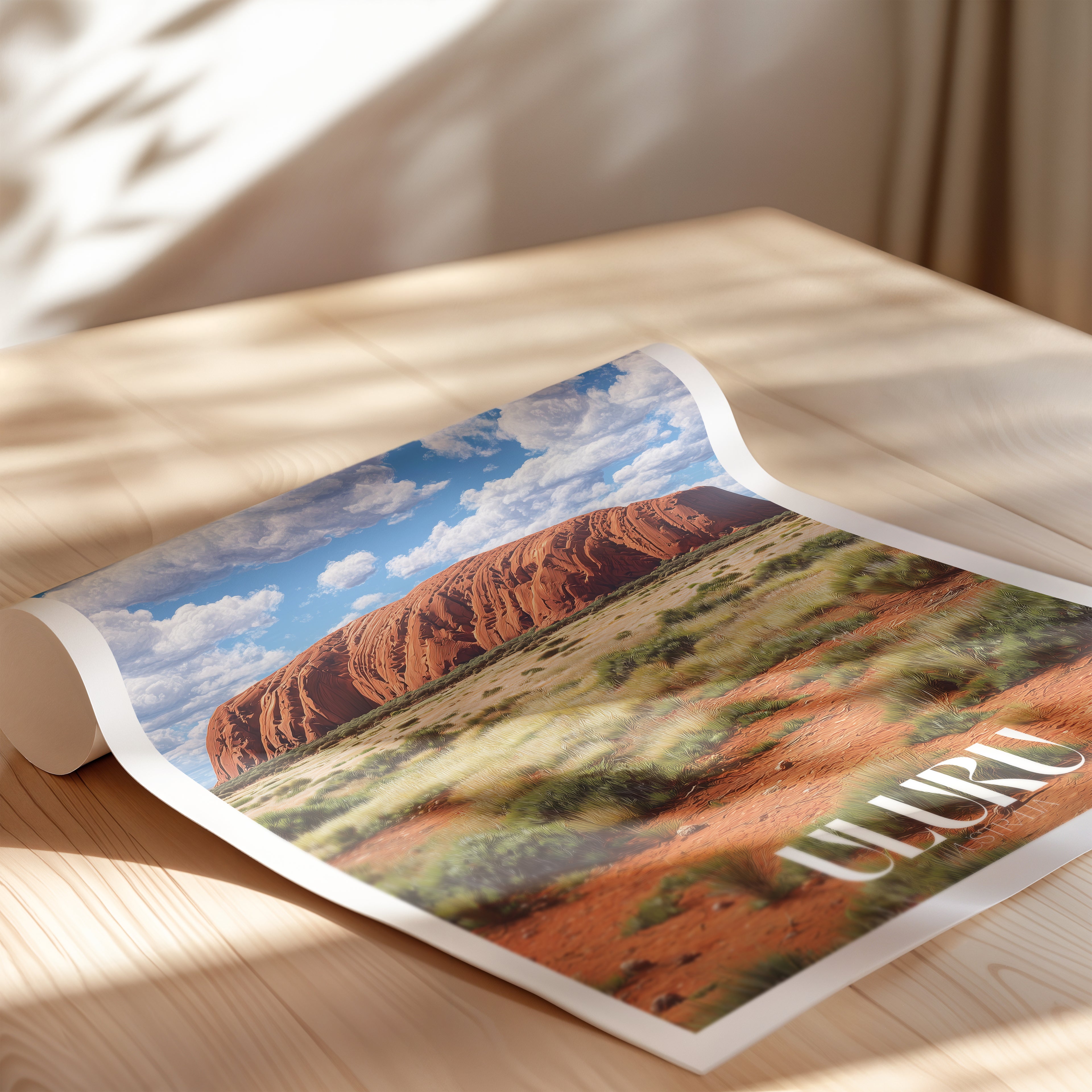 Australia Travel Poster – Uluru Red Rock Print, Outback Landscape Wall Art, Desert Landmark Decor