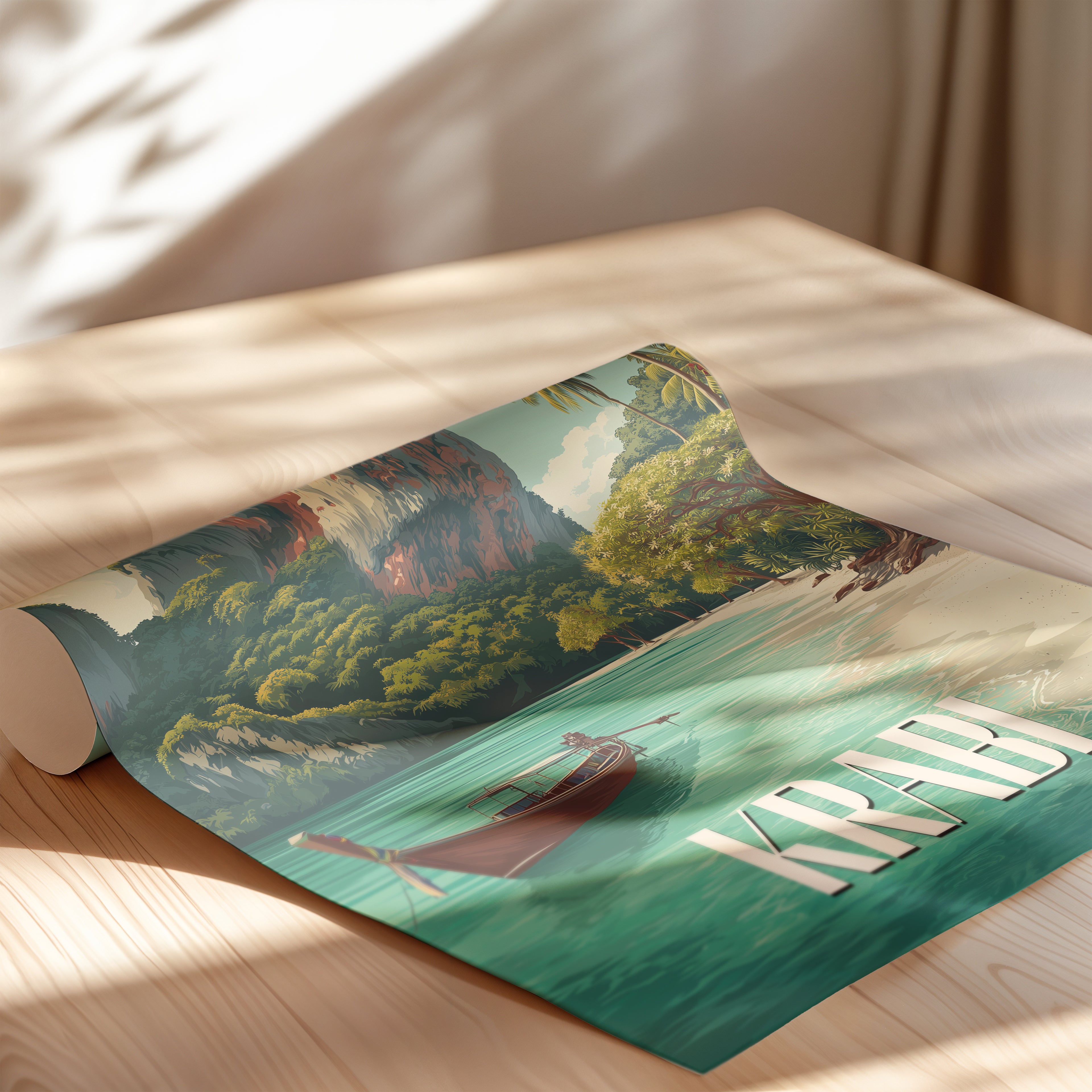 Krabi Thailand Travel Print – Tropical Beach, Coastal Landscape