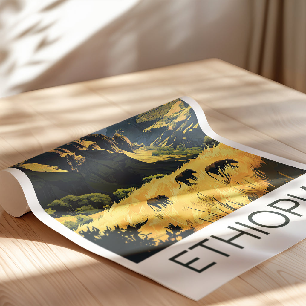Ethiopia Travel Poster: Simien Mountains Landscape Illustration Art