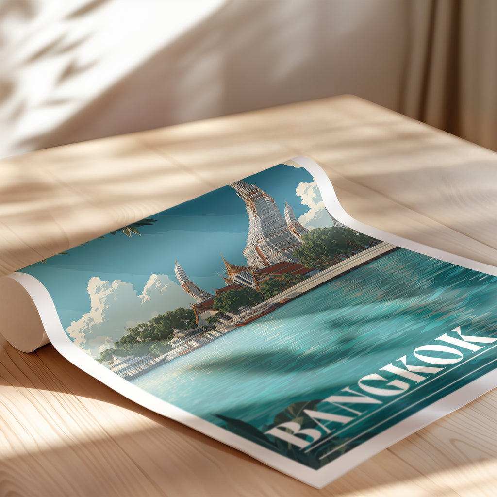 Bangkok Travel Poster: Wat Arun Print, Thailand Wall Art