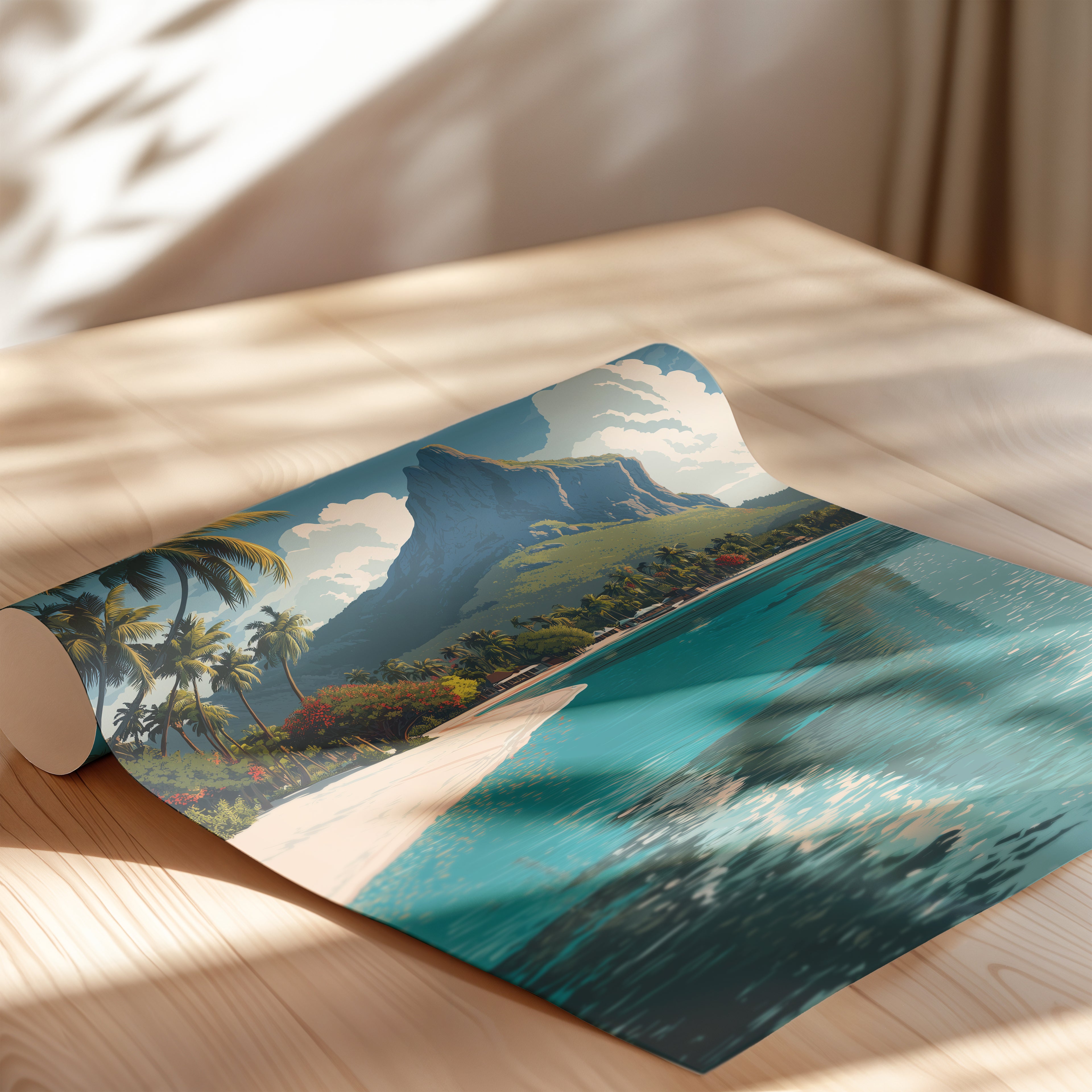 Mauritius Travel Poster: Le Morne Brabant Tropical Island Art