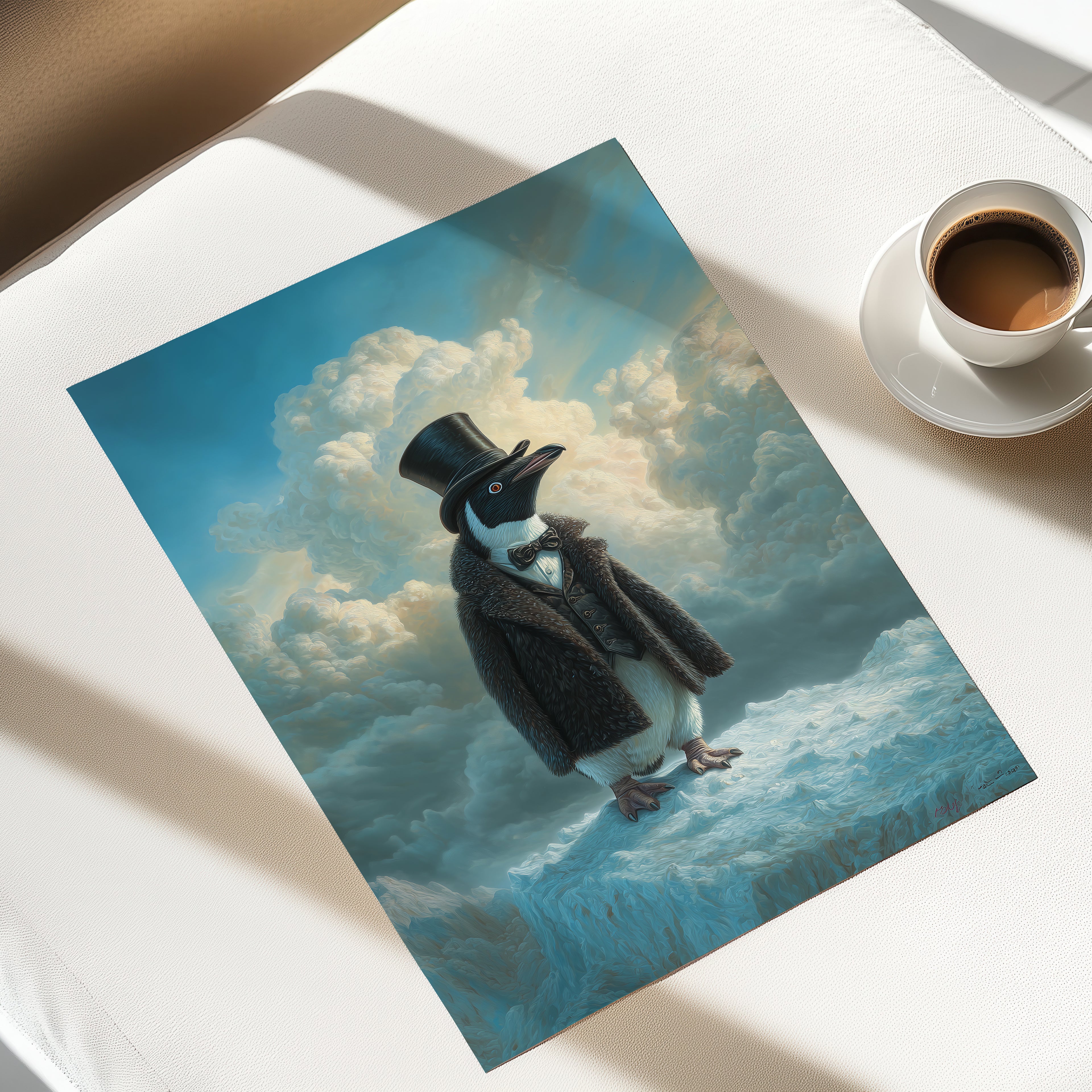 Aristocratic Penguin in Antarctica – Funny Animal Portrait, Aurora Wall Art, Whimsical Winter Decor