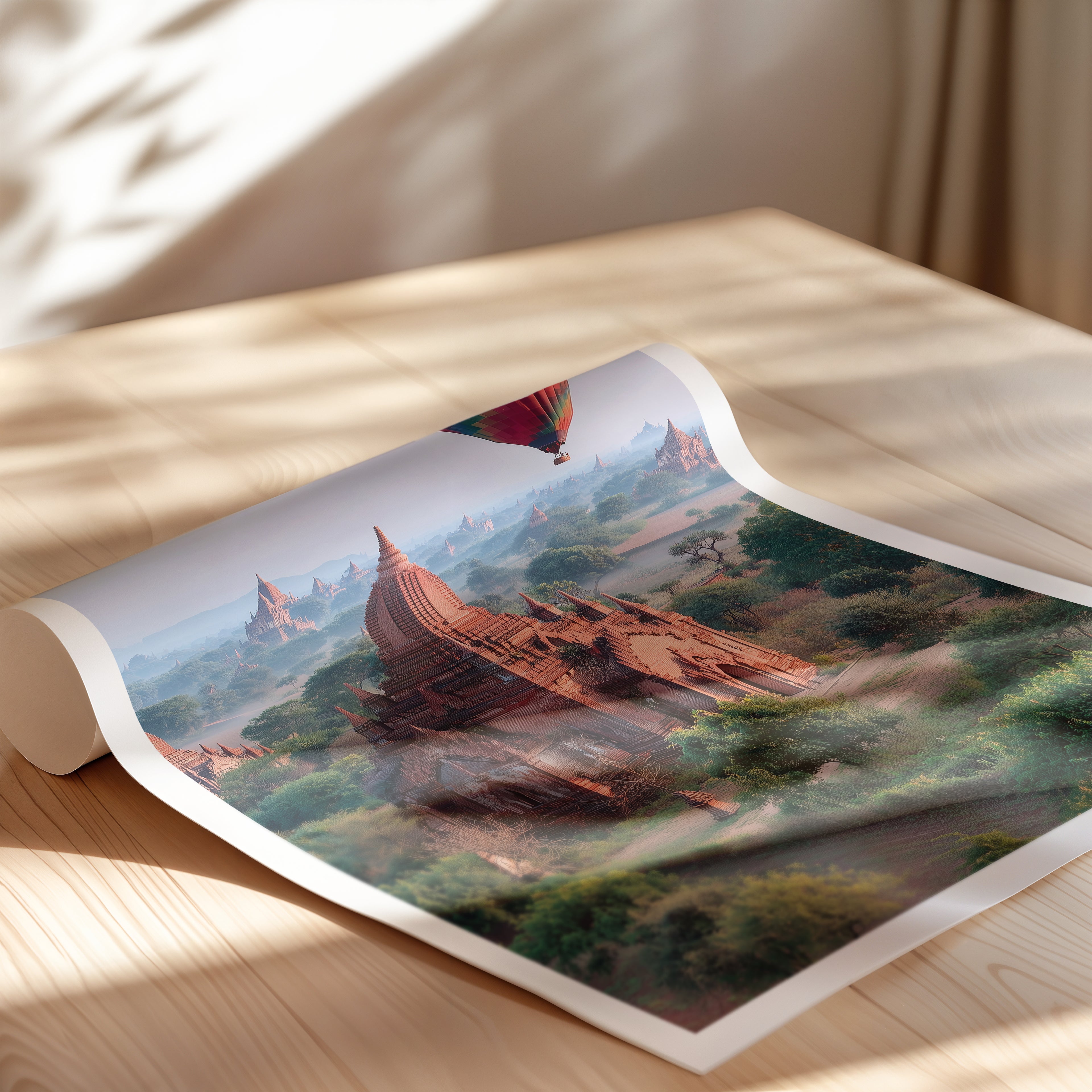 Bagan Temples Travel Print: Myanmar Hot Air Balloon Sunrise Art