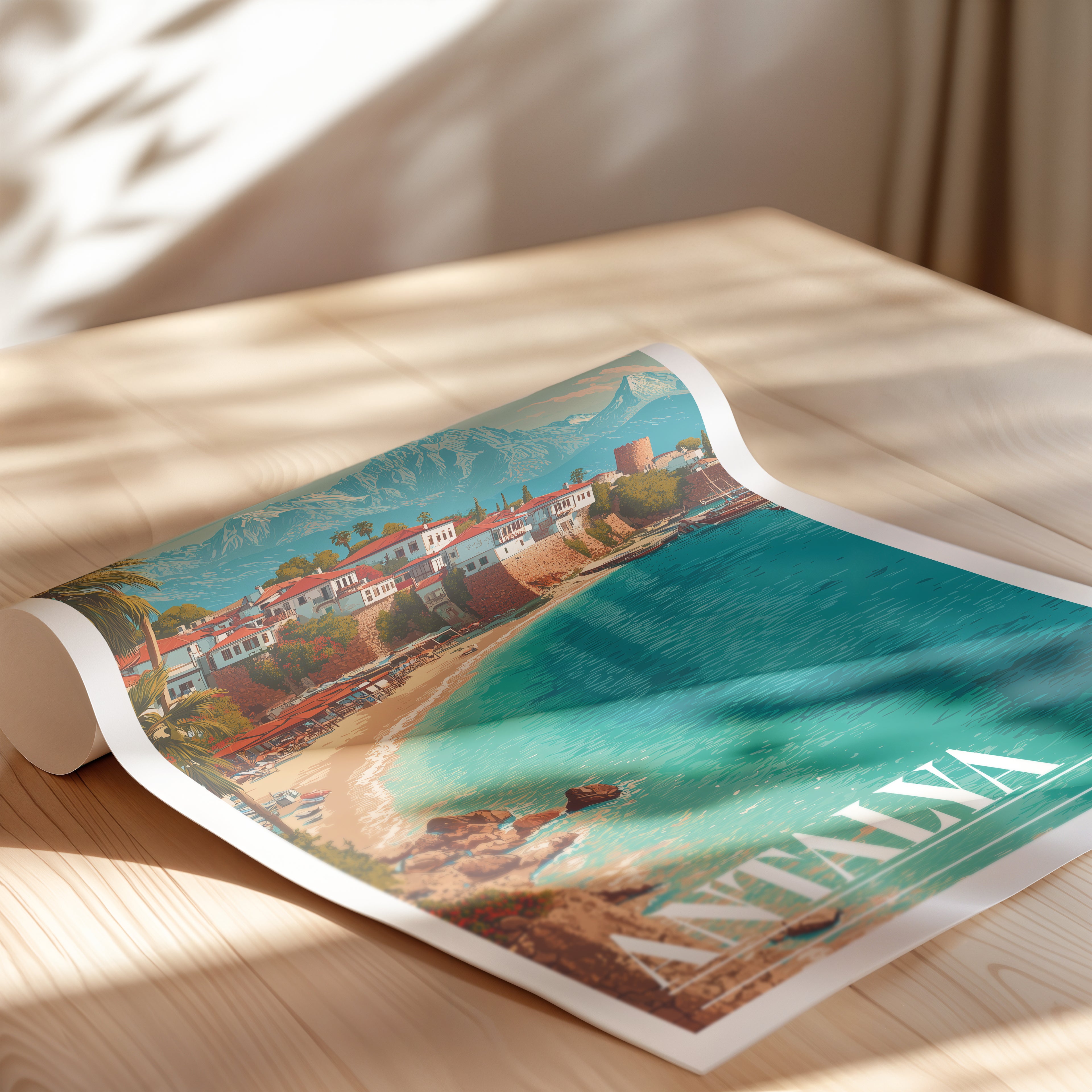 Antalya Travel Poster: Turkey Wall Art, Mediterranean Coast Print