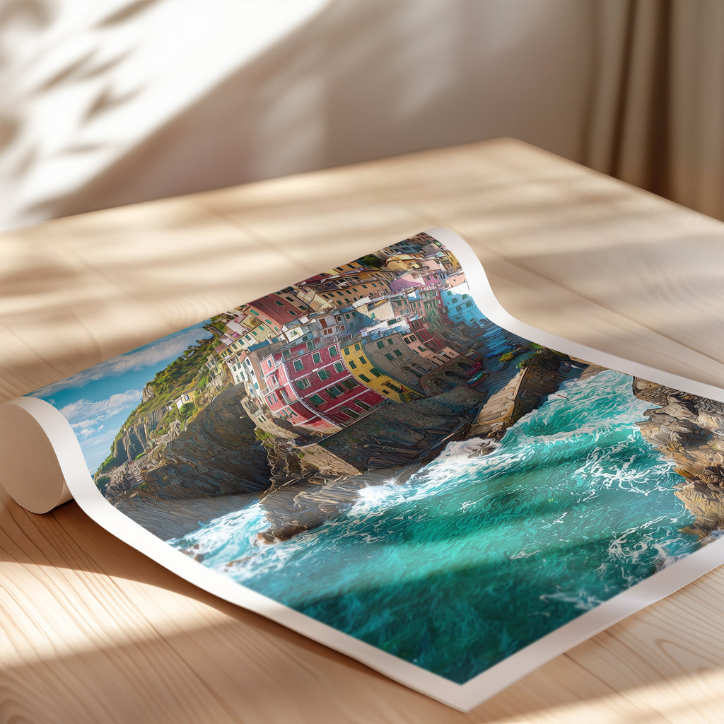 Cinque Terre Travel Poster – Riomaggiore Italy Wall Art Print, Coastal Village Decor