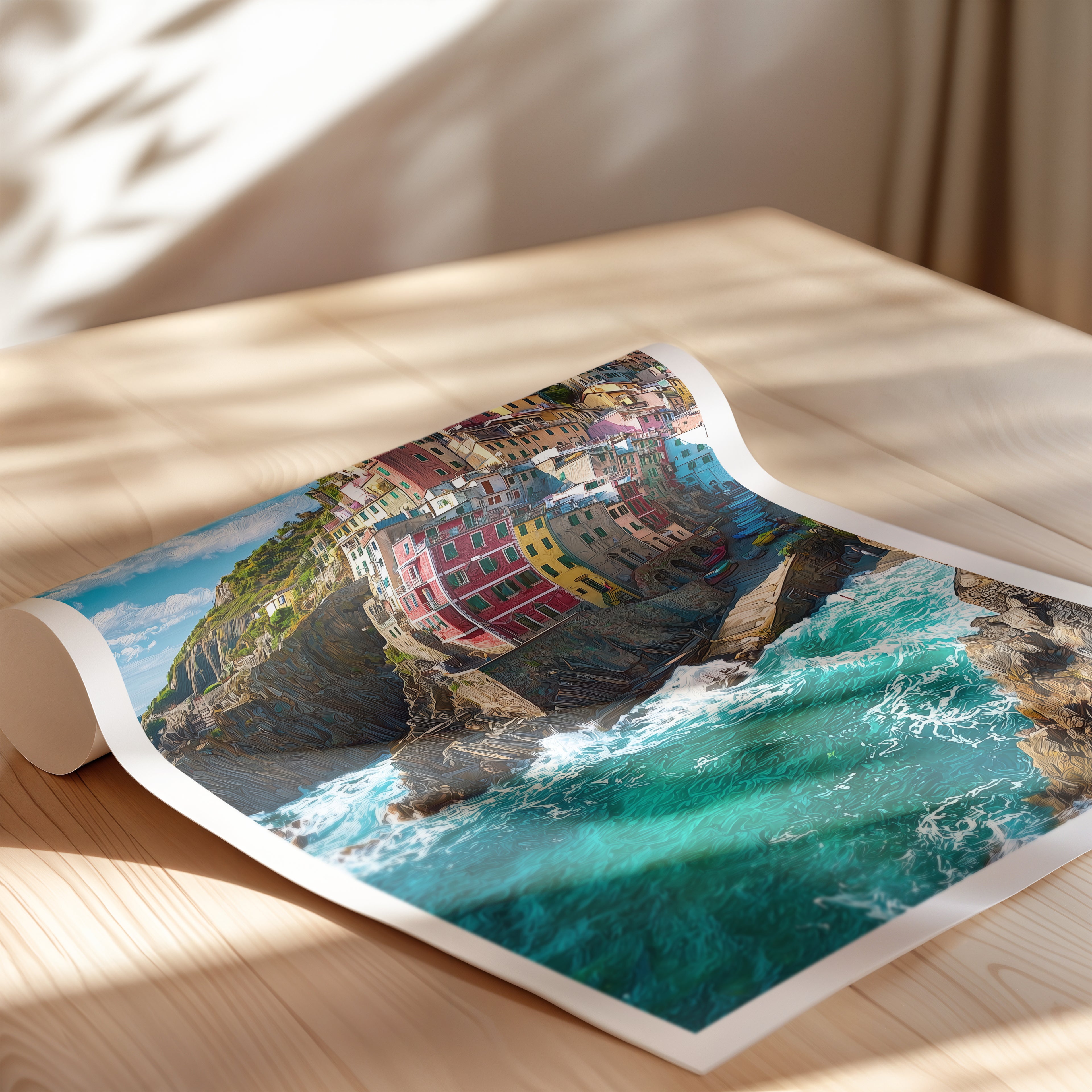 Cinque Terre Travel Poster – Riomaggiore Italy Wall Art Print, Coastal Village Decor