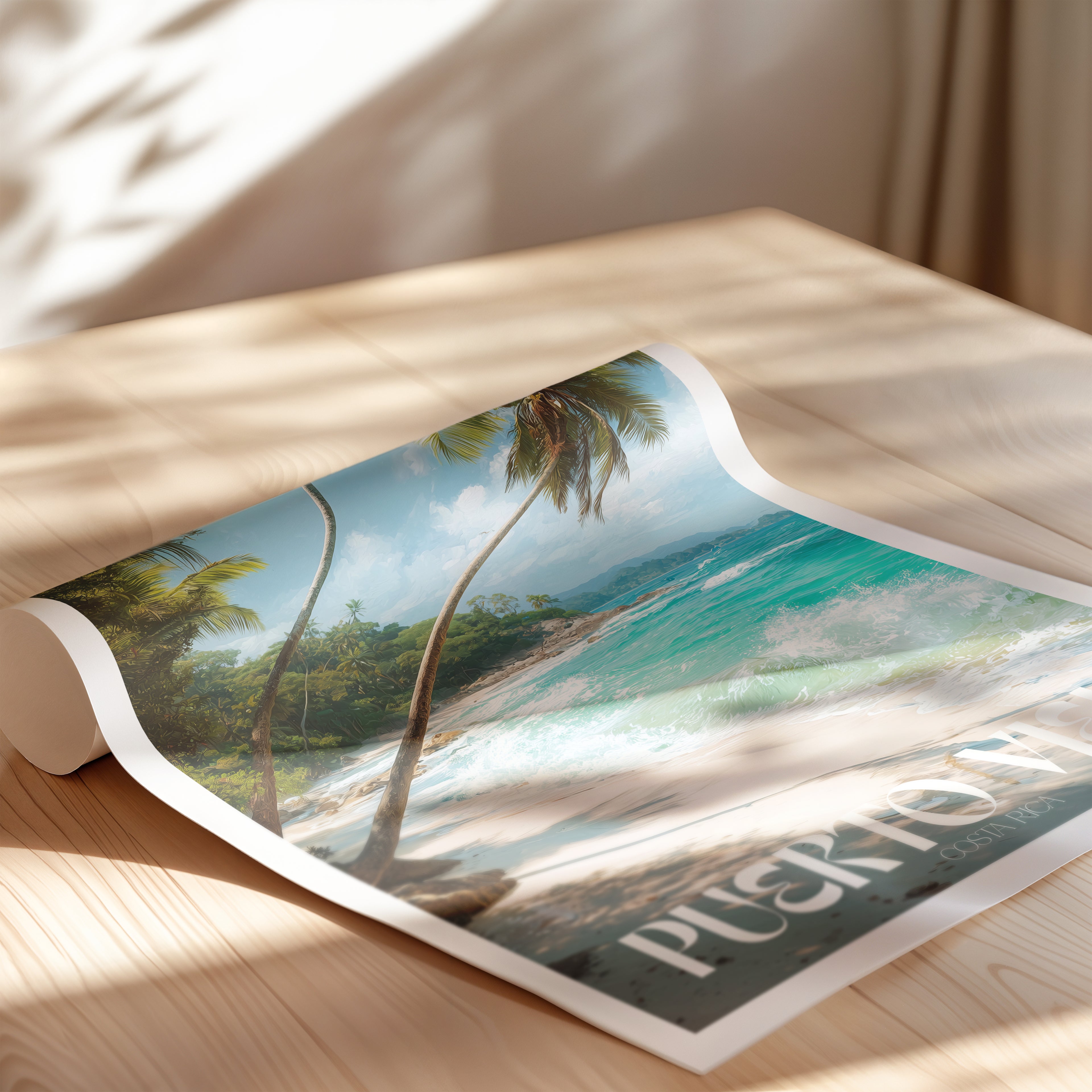 Costa Rica Travel Poster – Puerto Viejo Beach Print, Tropical Caribbean Wall Art, Coastal Decor