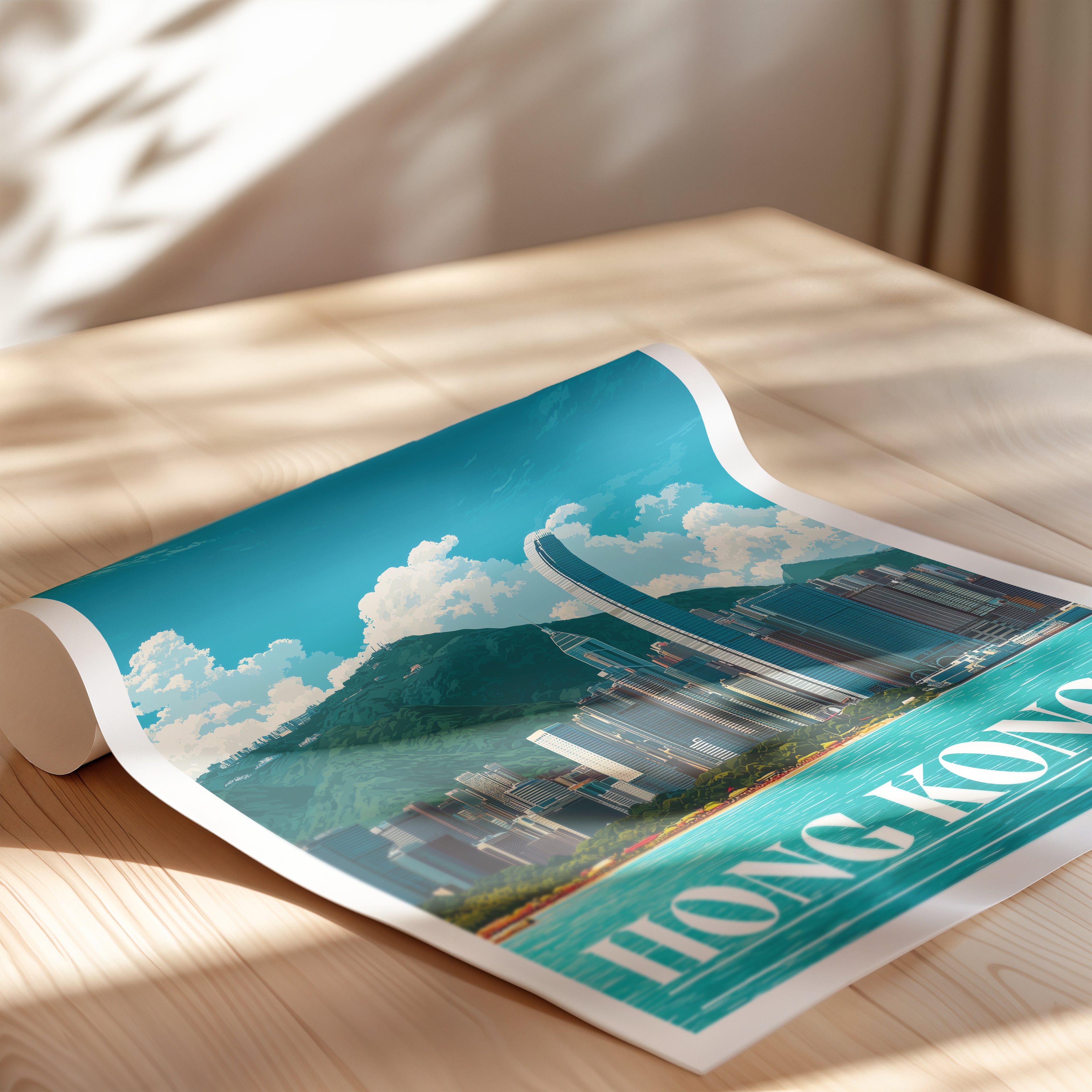 Hong Kong Travel Poster: China Skyline Print, Victoria Harbour Wall Art