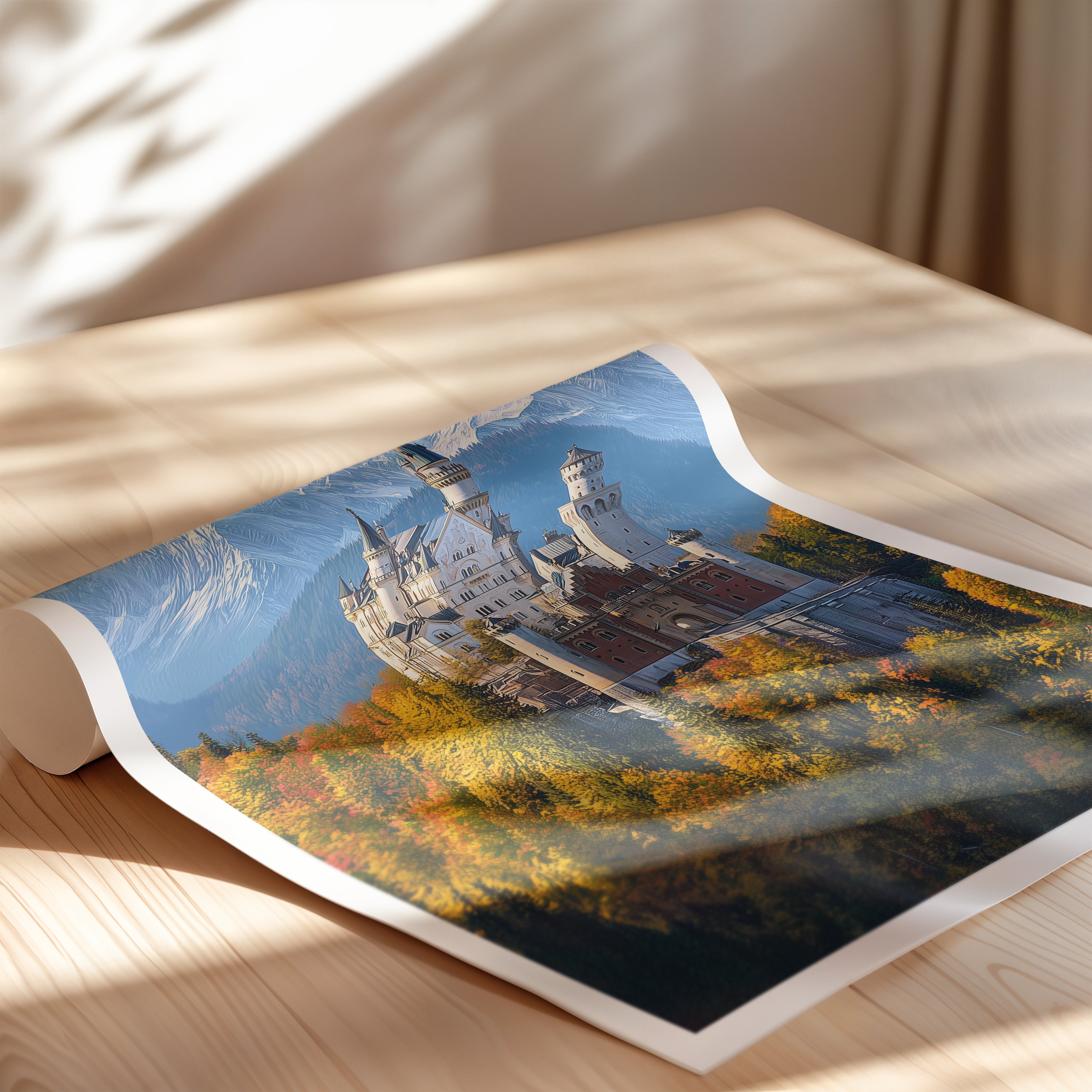 Germany Travel Poster – Bavarian Castle Wall Art Print, Fairytale Landmark, Romantic Decor