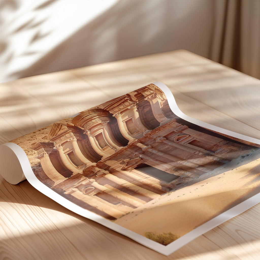 Jordan Travel Poster – Petra Ancient City Print, Archaeological Landmark Wall Art