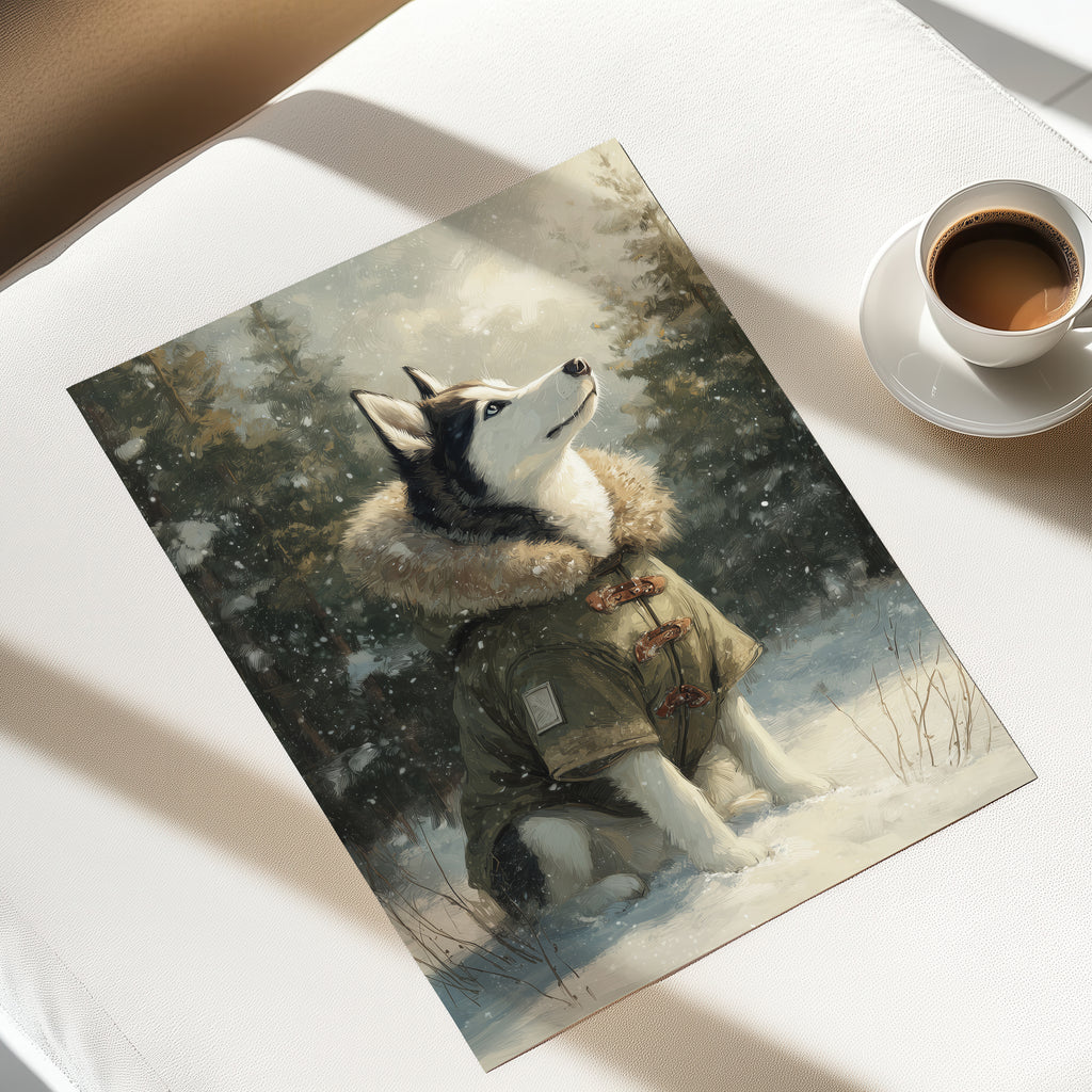 Husky Winter Art Print – Nordic Snow Dog, Laponia Forest