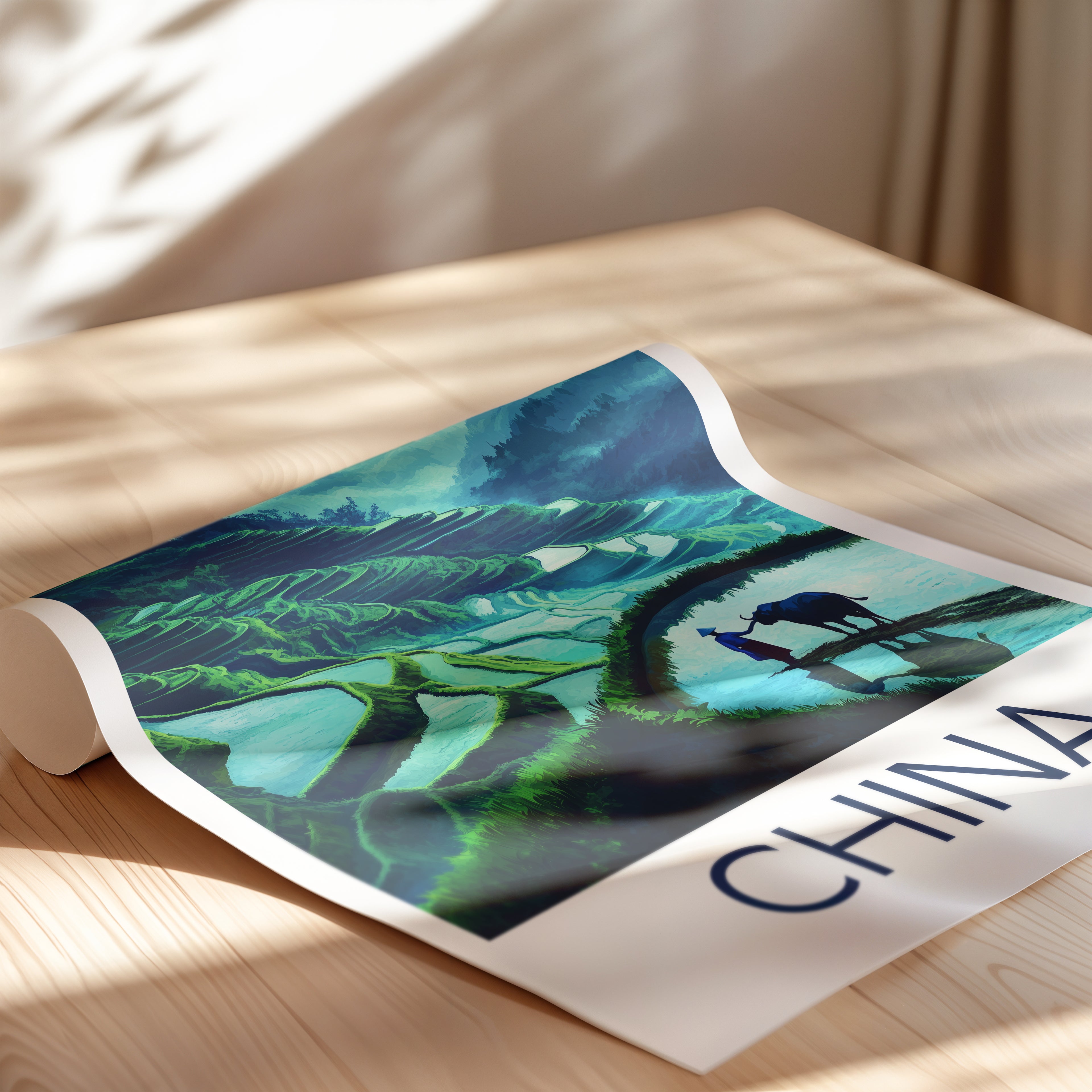 China Travel Poster: Longsheng Rice Terraces Illustration Art
