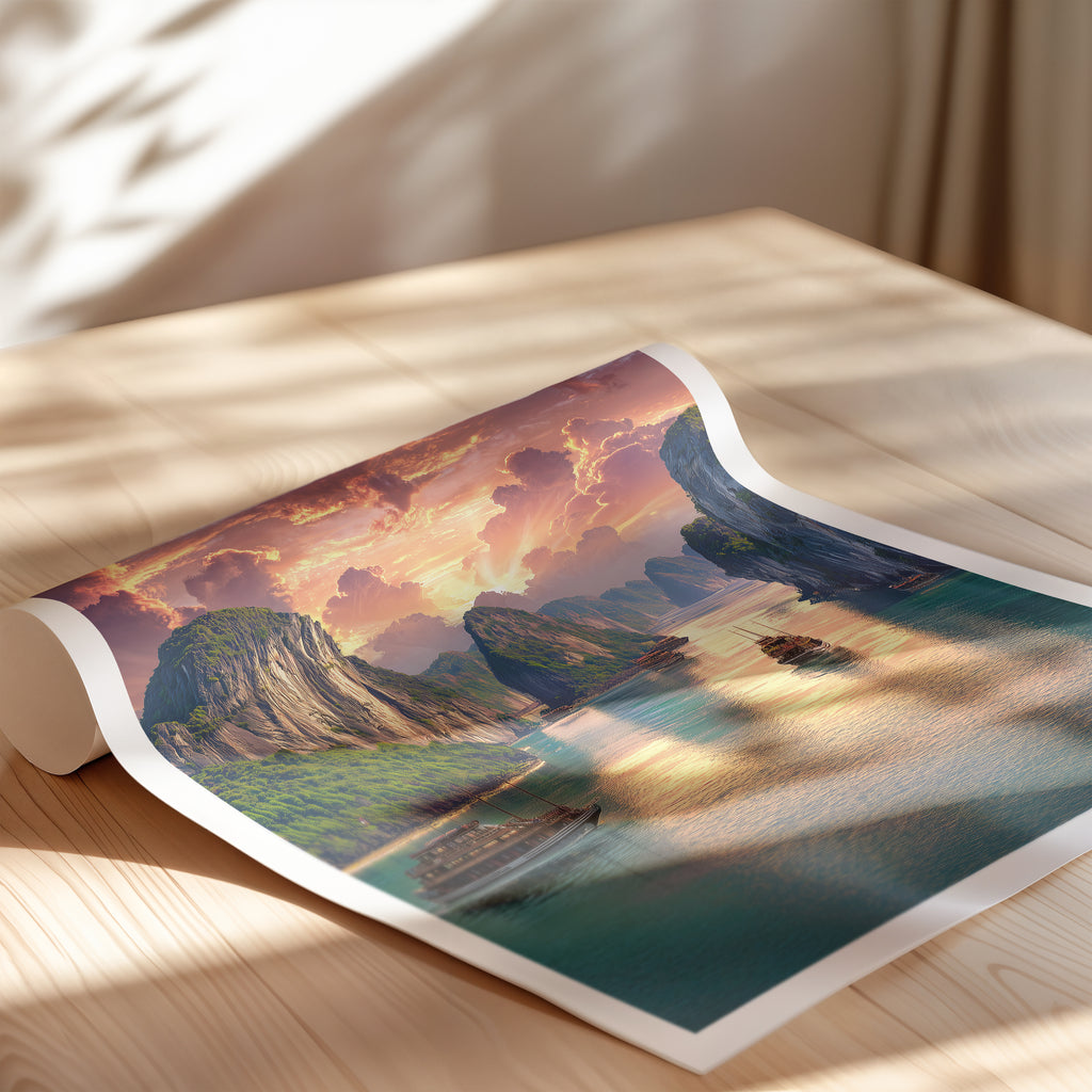 Ha Long Bay Vietnam Poster – Travel Print, Sunset Seascape Wall Art, Nature Landscape Decor