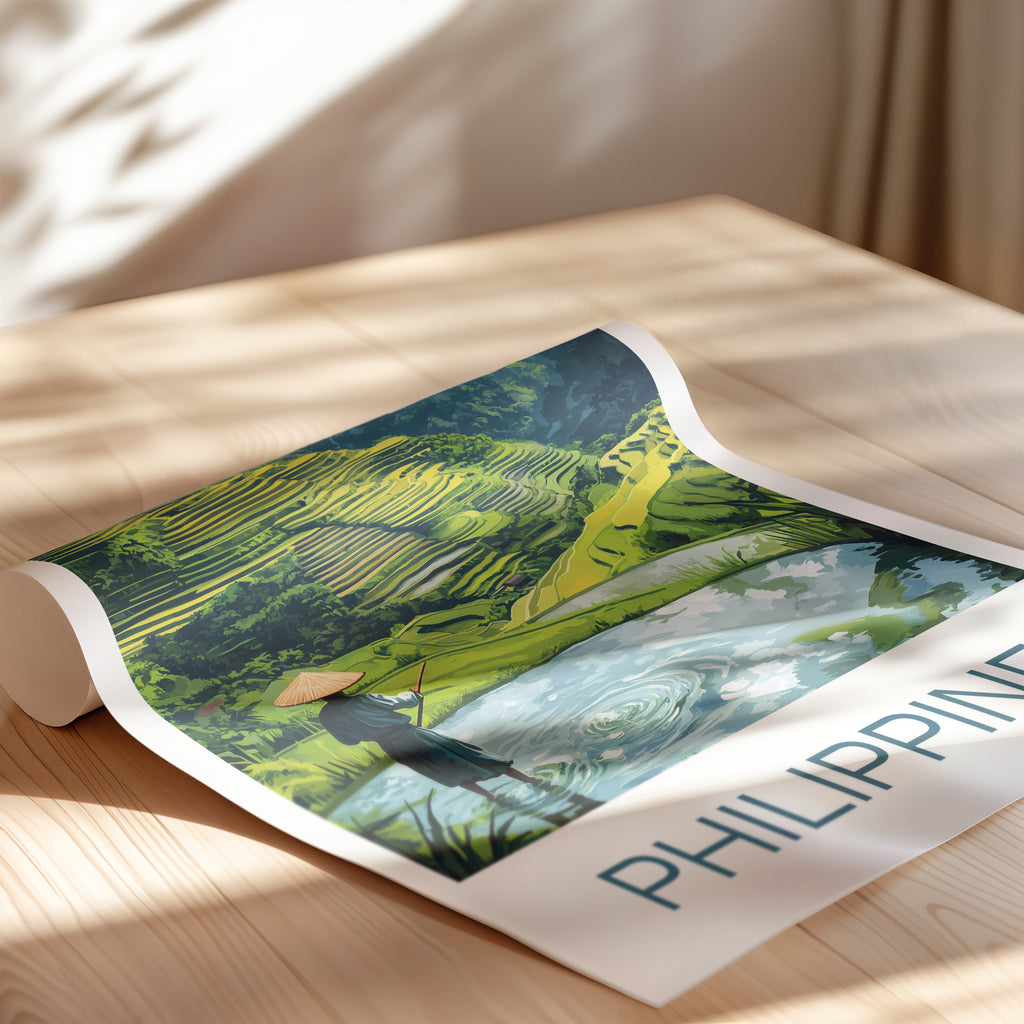 Philippines Travel Poster: Banaue Rice Terraces Illustration Art