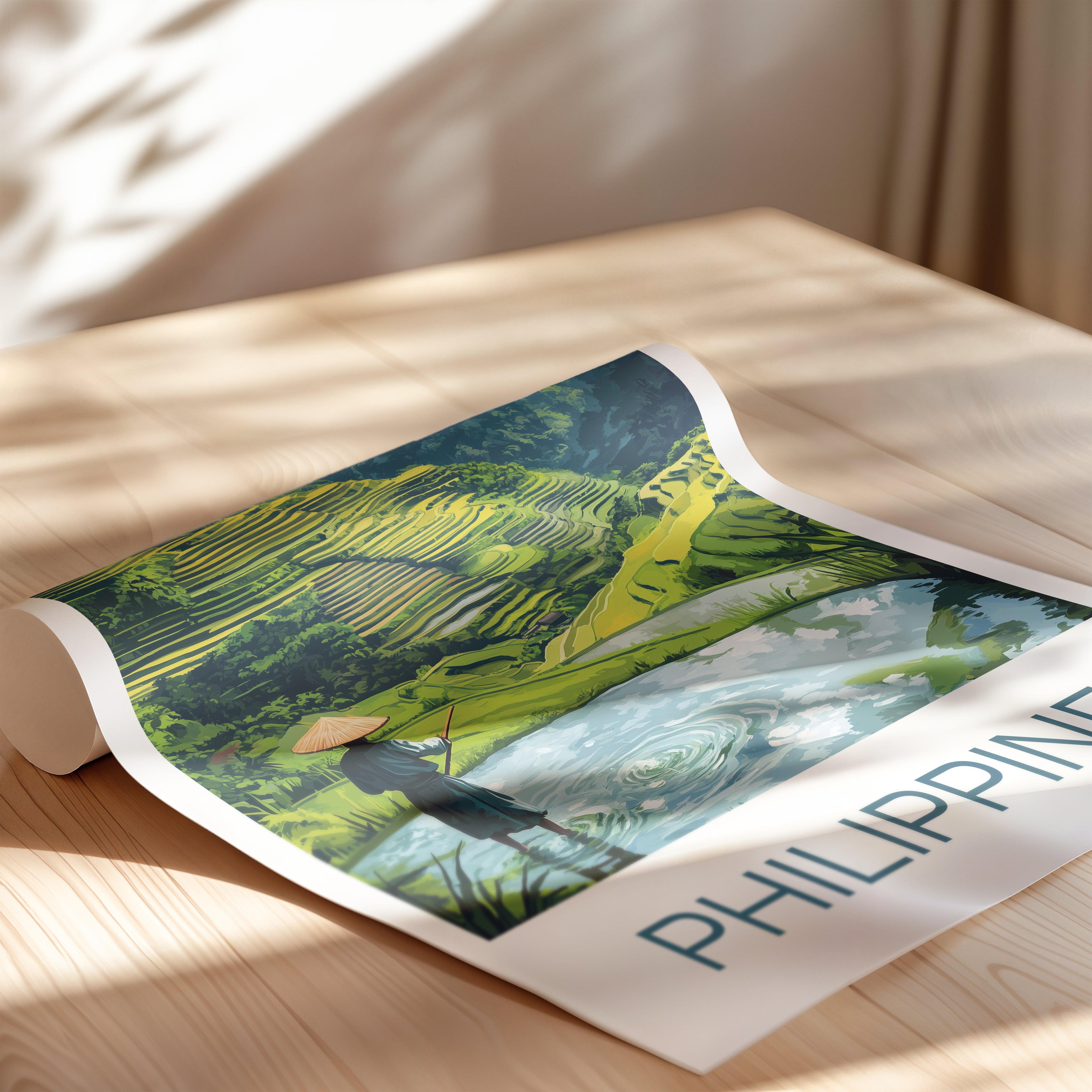 Philippines Travel Poster: Banaue Rice Terraces Illustration Art