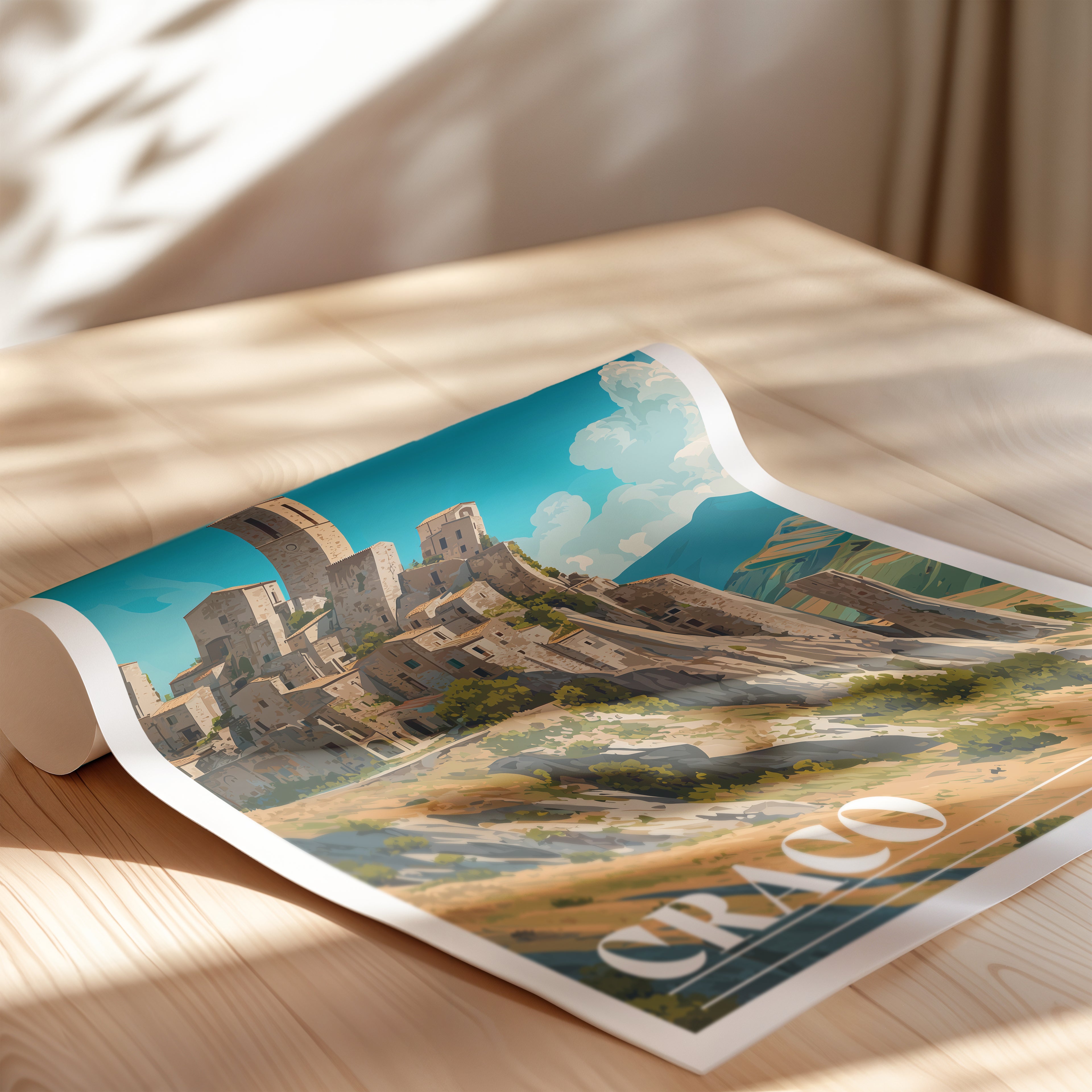 Craco Travel Poster: Abandoned Hilltop Village Print, Italy Wall Art