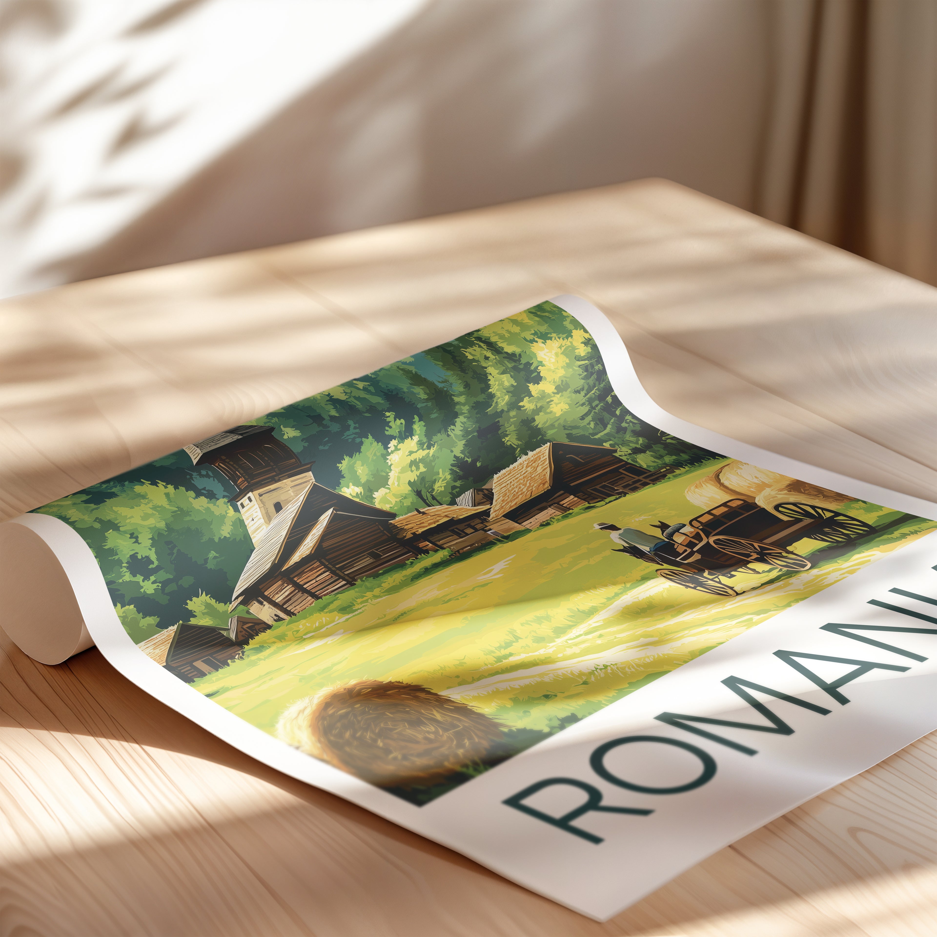 Romania Travel Poster: Traditional Village Maramures Illustration Art