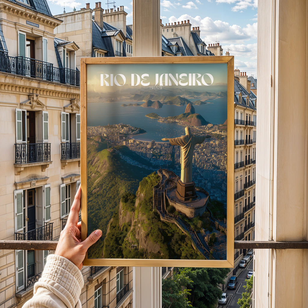 Christ the Redeemer Travel Print: Rio de Janeiro Mountain Landscape