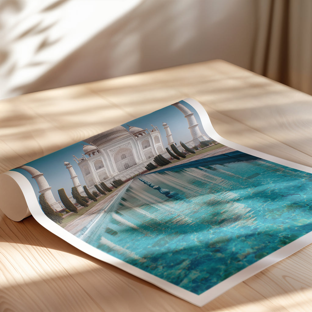 India Travel Poster – Taj Mahal Agra Print, Romantic Wall Art, Famous Landmark Decor