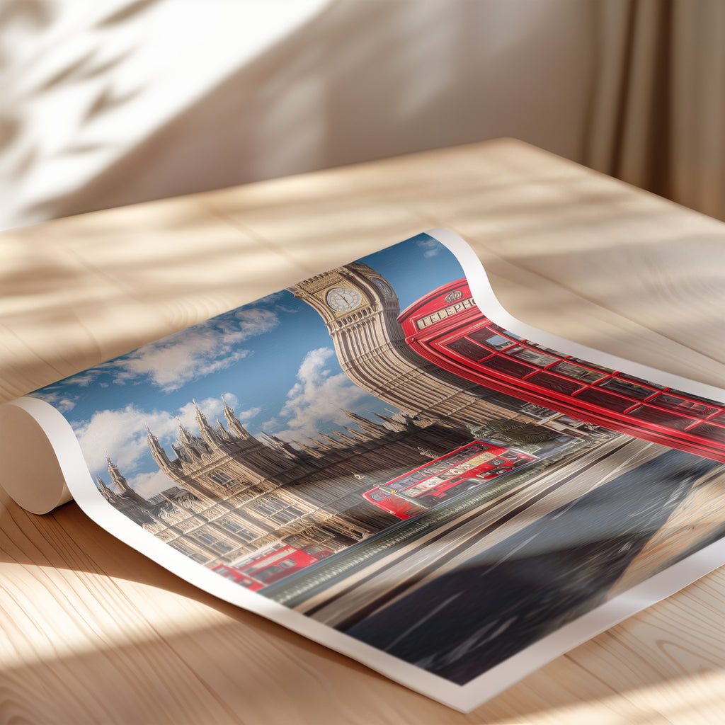London Travel Poster: Big Ben & Red Phone Booth Print
