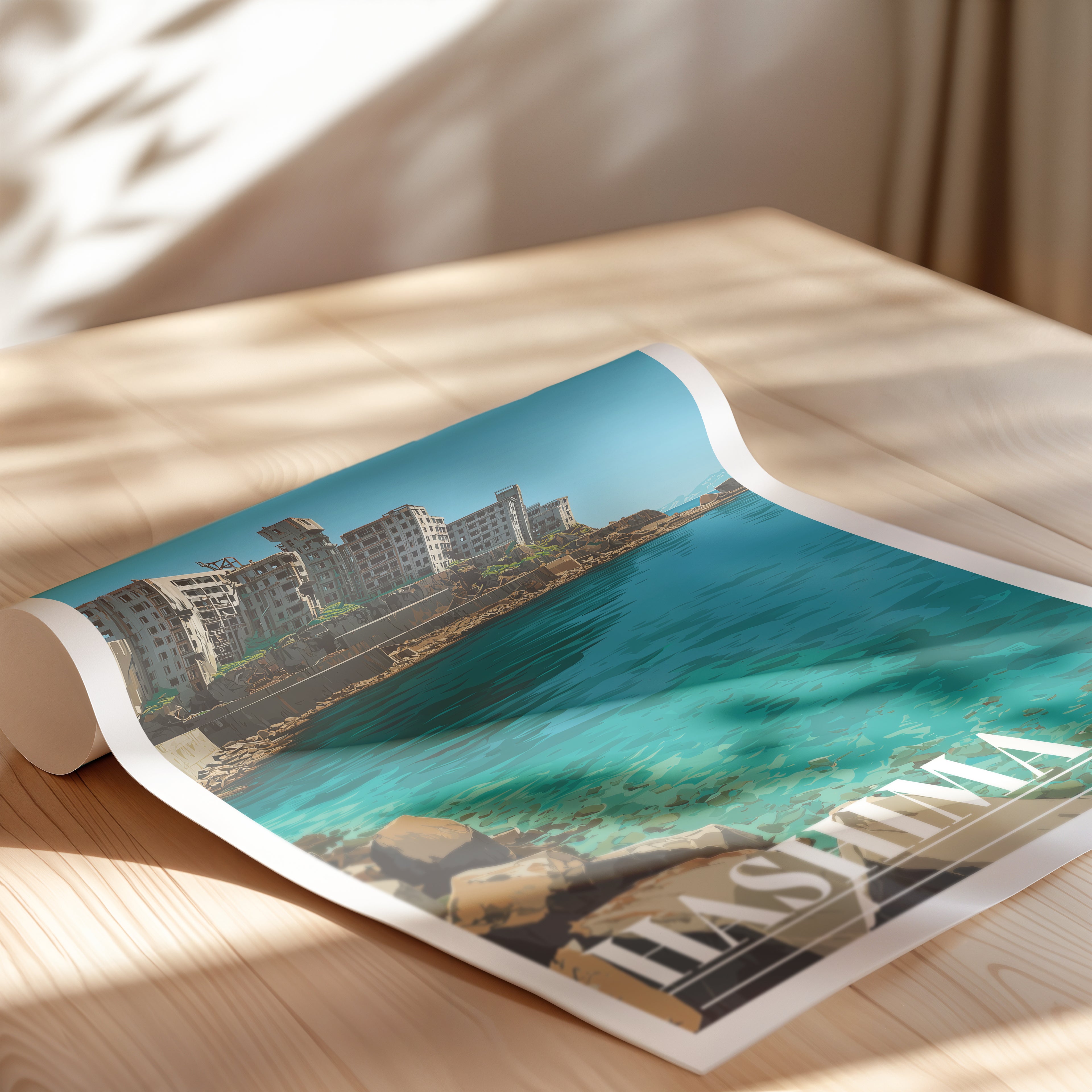 Hashima Island Travel Poster: Gunkanjima Print, Japan Wall Art