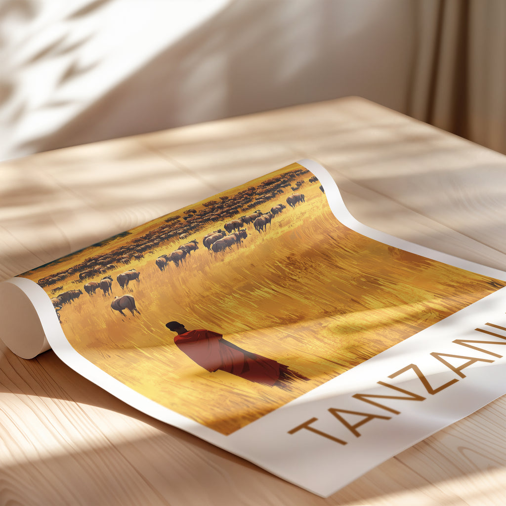 Tanzania Travel Poster: Serengeti Migration Illustration Art