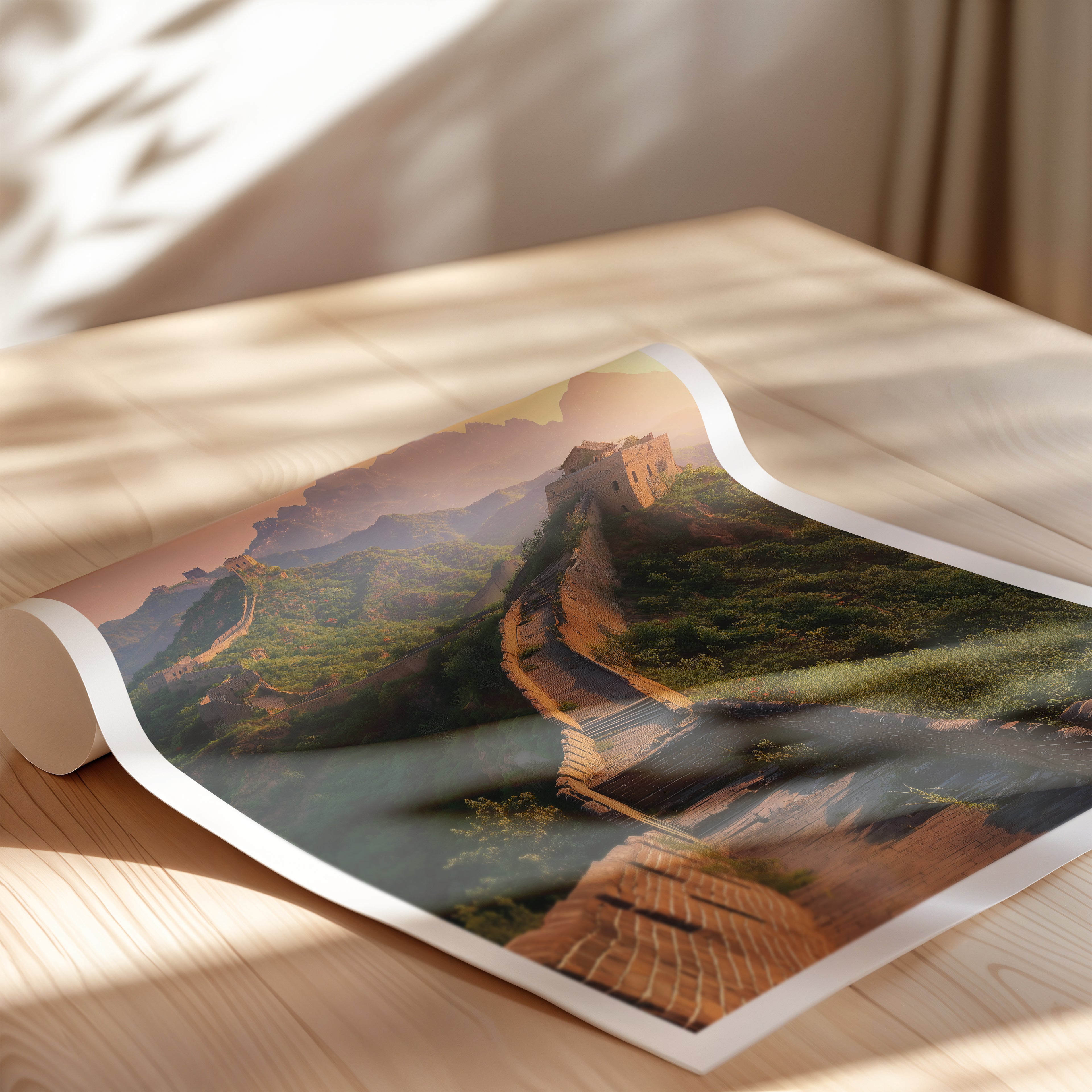 Great Wall of China Poster – Beijing Travel Wall Art, Historic Landmark Print, Framed Asian Decor, Great Wall Illustration