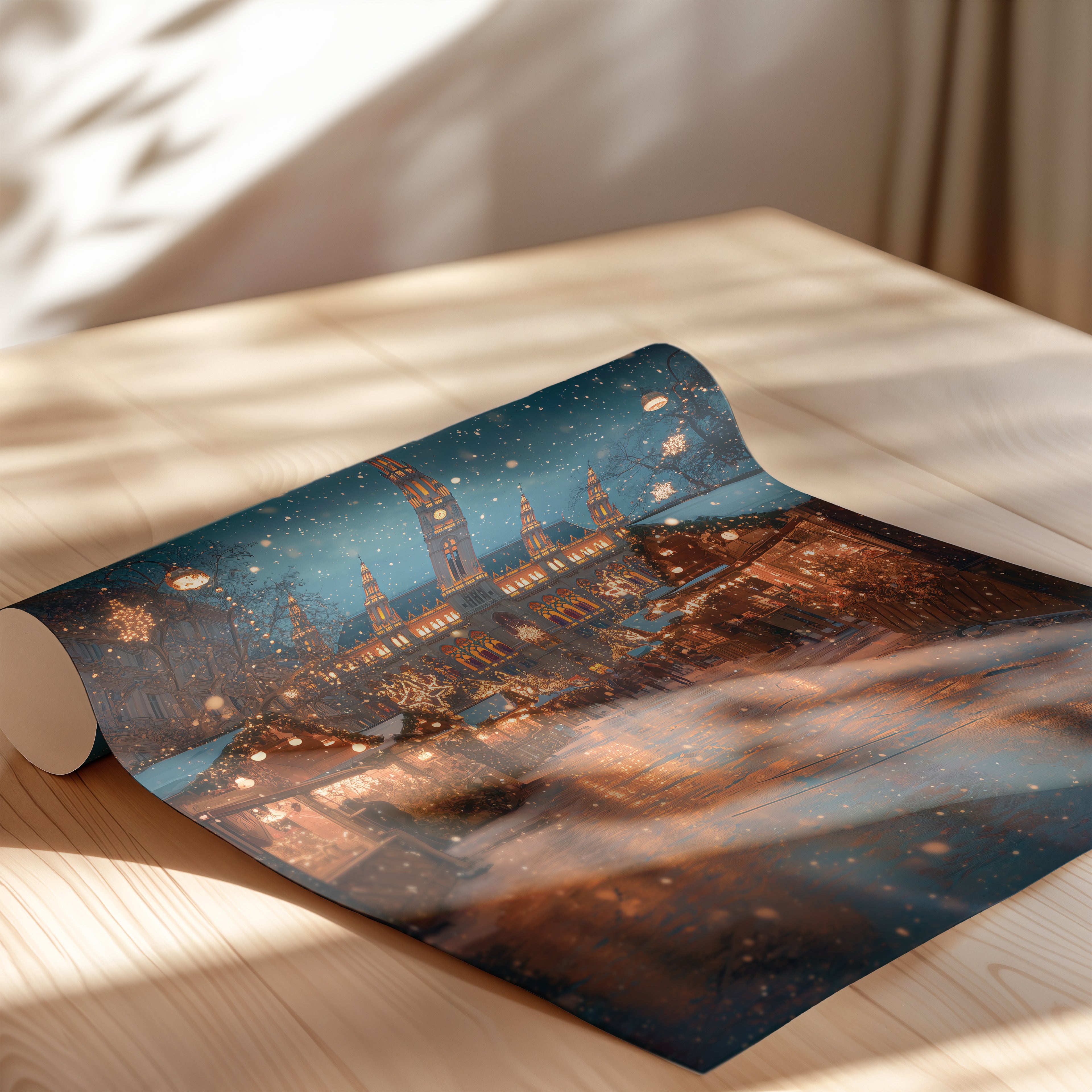 Vienna Austria Poster – Christmas Market Wall Art, Rathausplatz City Print, Festive Travel Photography Decor