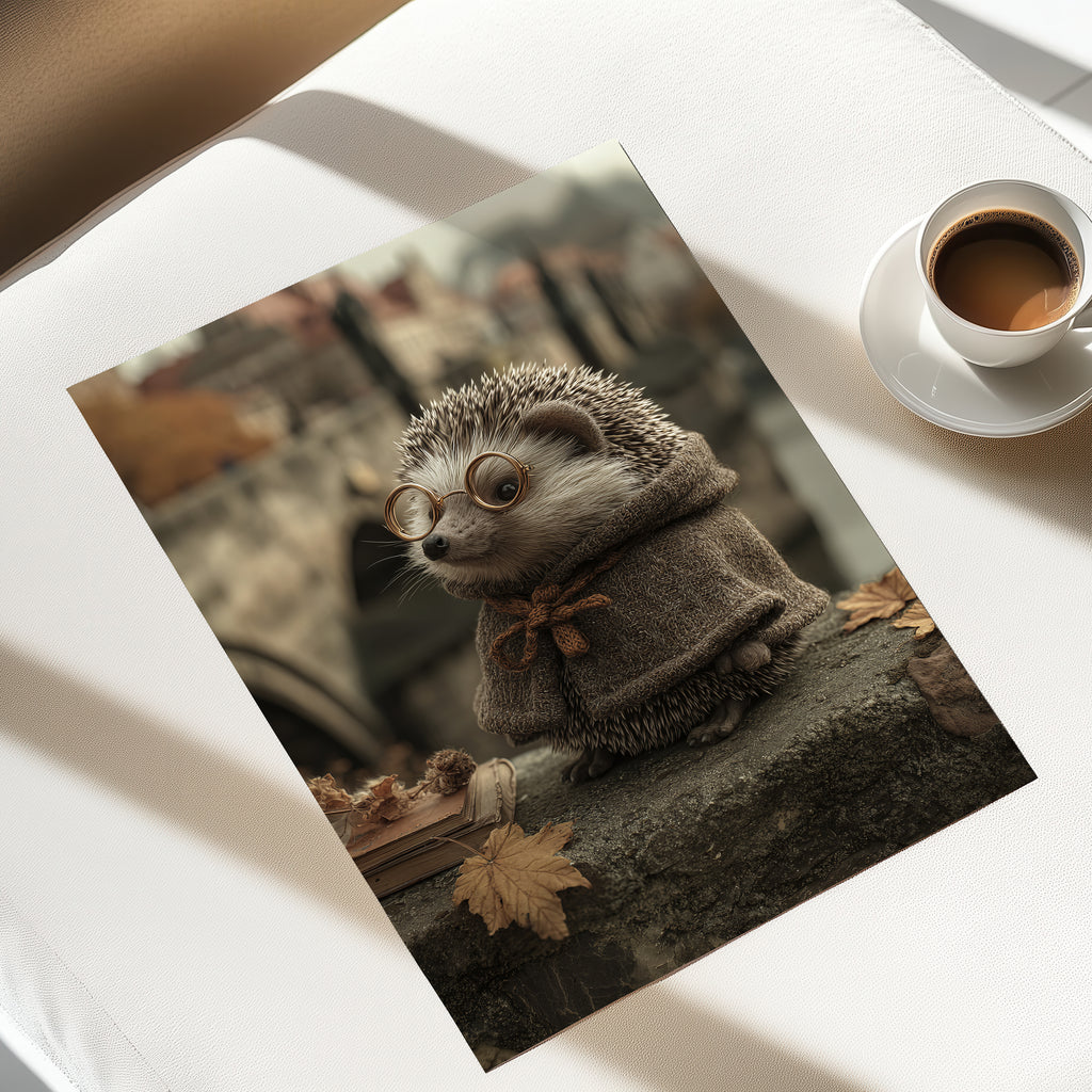 Hedgehog Philosopher Poster – Autumn Animal Print, Bookish Woodland Wall Art