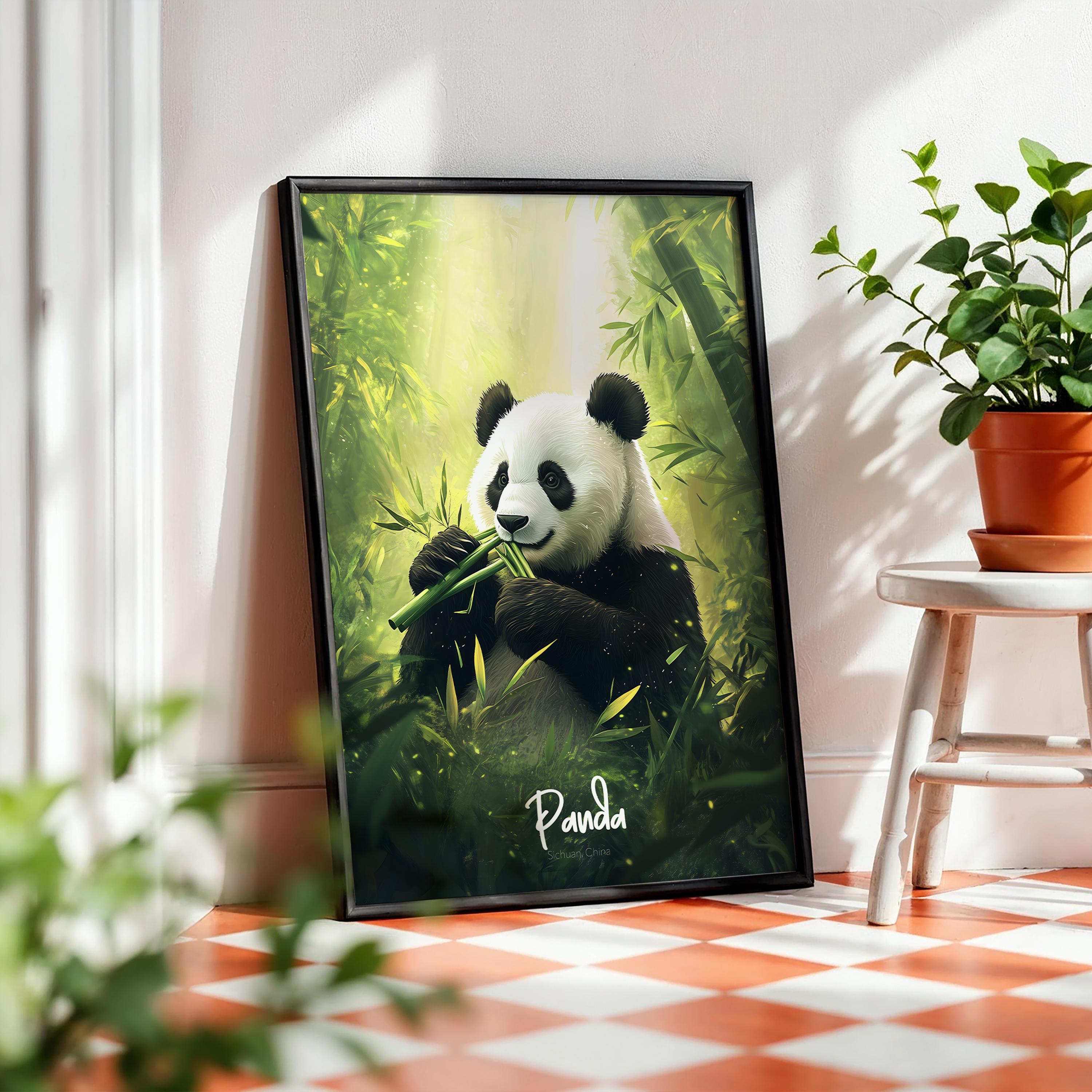 Panda Wall Art - Cute Nursery Decor, Kids Room Illustration, Animal Print for Baby Shower Gift & Playroom Decoration